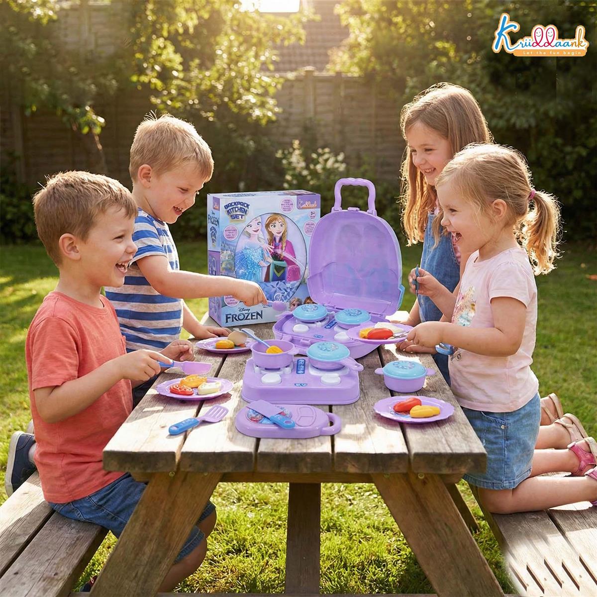Kriiddaank Frozen Backpack Kitchen Set for Kids - 21 Pcs Pretend Play Cooking Toy with Music & Accessories, Portable Carry Case Playset for Girls 3+ Years (Turkish Blue)
