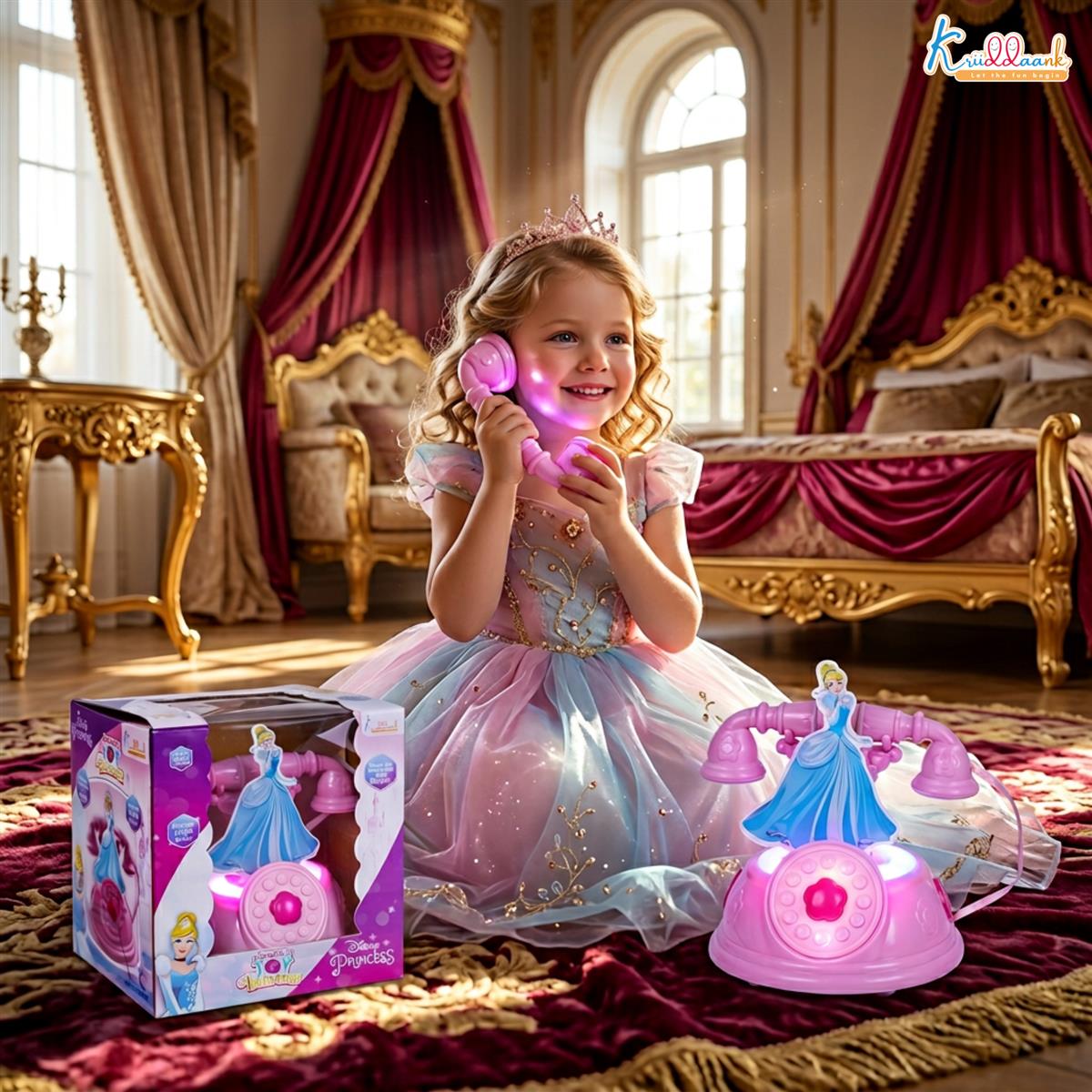 Kriiddaank Princess Talking Telephone Toy - Interactive Pretend Play Landline Phone with Music & Sounds for Girls 3+ Years - Pink Educational Electronic Toy - Ideal Birthday Gift for Kids