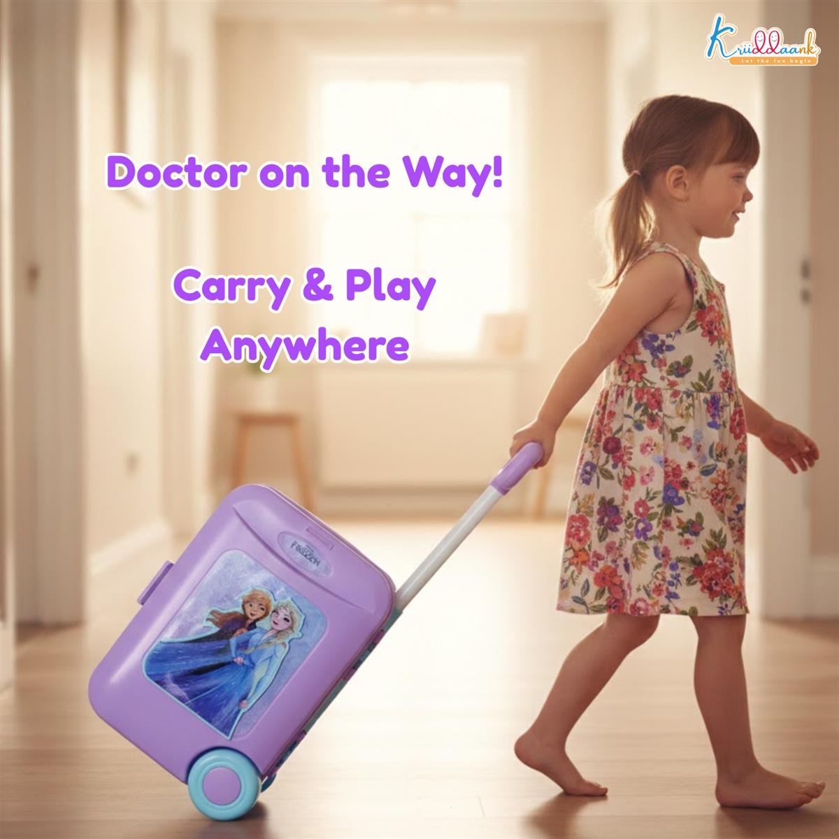 Kriiddaank Frozen Theme Doctor Set for Kids - Elsa & Anna Portable Medical Trolley Playset with Lights - Educational First Aid Kit Toy for Girls 3+ Years - Perfect Birthday Gift, Turkish Blue