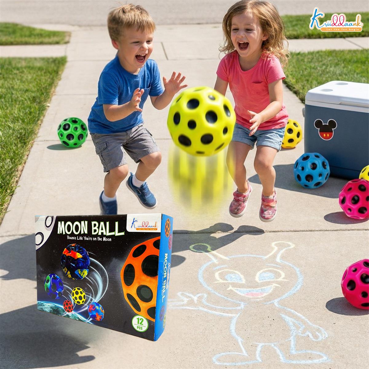 Kriiddaank Moon Ball Pack of 12 - High Bounce Stunt Balls for Kids & Toddlers, Non-Toxic Indoor & Outdoor Activity Toy, Colorful High-Jumping Toddler Gift for Ages 3+