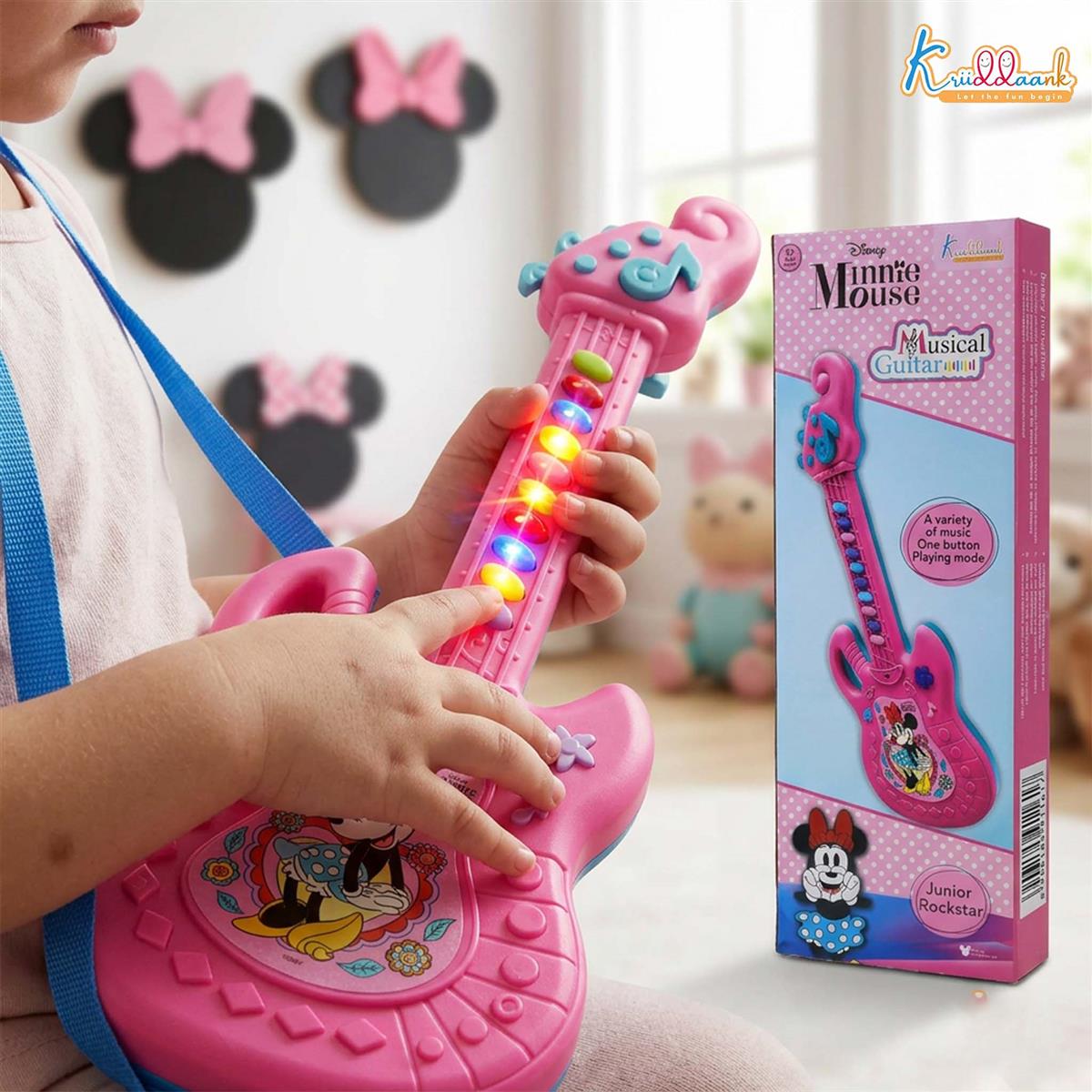 Minnie Musical Guitar for Toddlers - Pink Sing-Along Karaoke Junior Music Toy with Inbuilt Tones & Lights - Educational Role Play Rockstar Guitar Gift for Kids 3+ Years Old