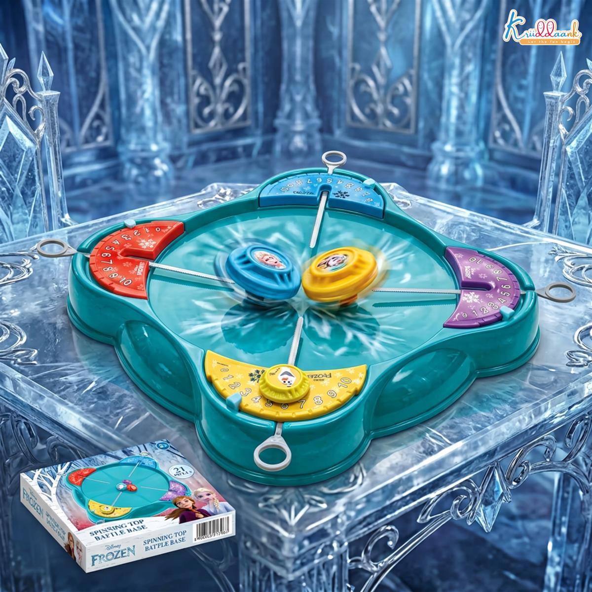 Kriiddaank Frozen Top Battle Beyblade Set for Kids - 4 Player Spinning Top Arena with Rip Cords & Color Tops - Safe, Interactive & Educational Indoor Game, Best Gift for Boys & Girls 5+ Years