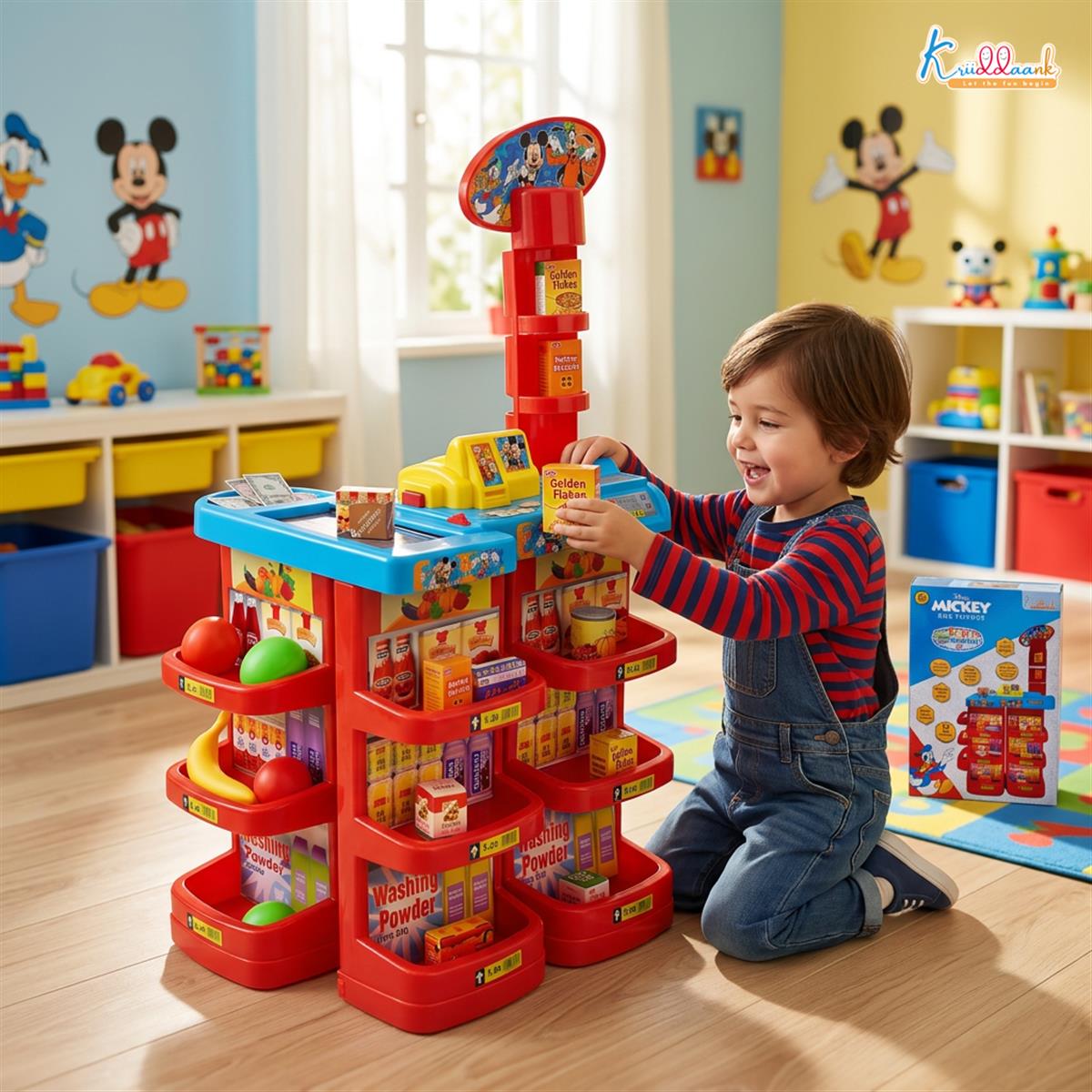 Disney Mickey Mouse Super Market Interactive Grocery Store Playset for Kids 5+ - Electronic Cash Register with Sound, Conveyor Belt, Play Money & 19 Shop Accessories - Educational Toy, Red