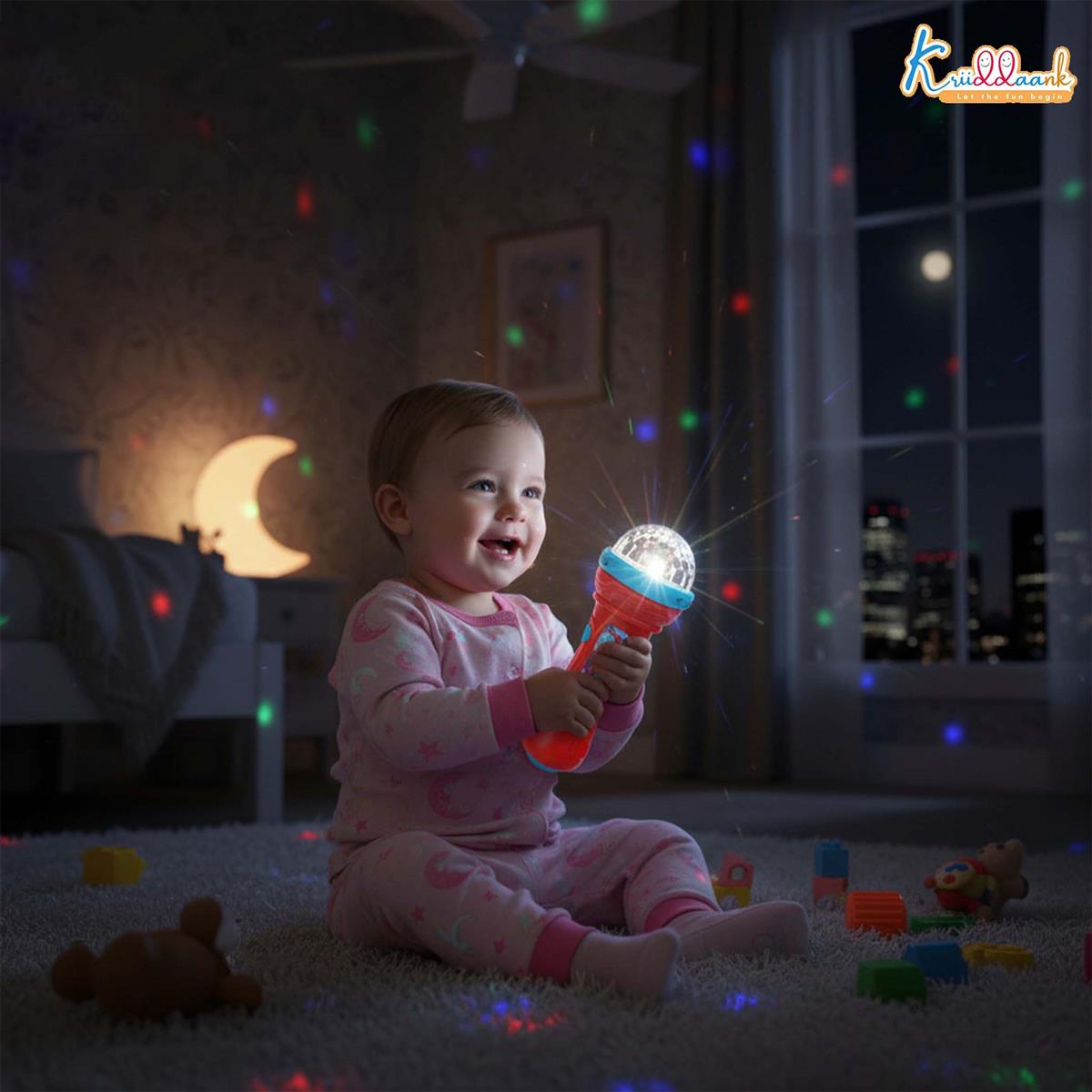 Kriiddaank Spiderman Musical Karaoke Microphone for Kids with Rotating Disco Lights & Projector - Educational Musical Toy for Boys & Girls 3+ Years, Sound Effects, Battery Operated, Blue