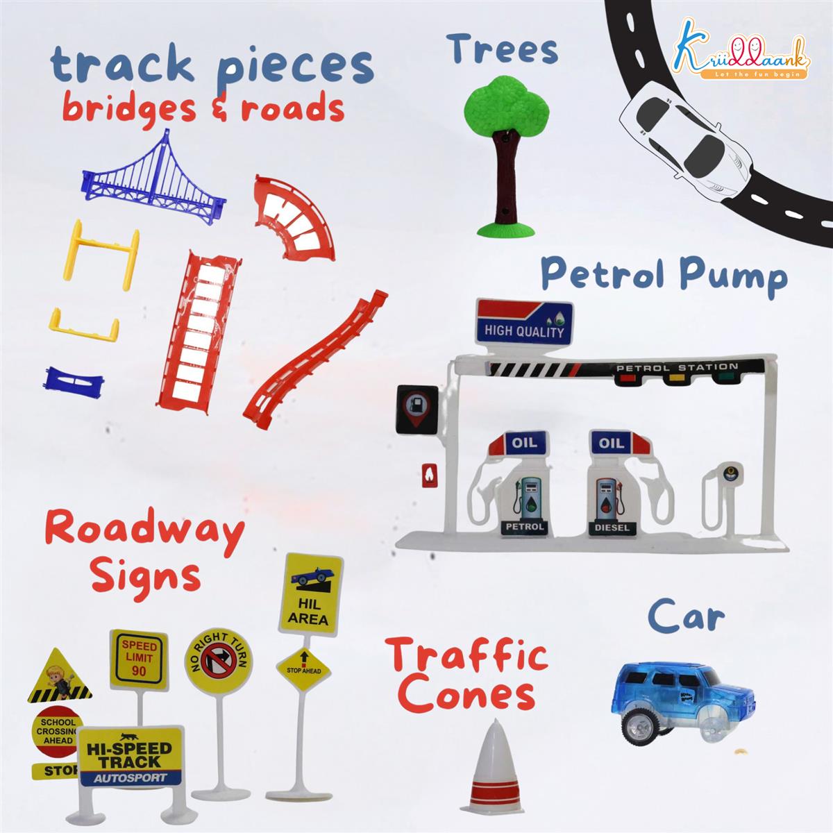 Spiderman Mini Track Set (41 Pcs) - Battery Operated Racing Car Track with Bridges, Roadway Signs & Traffic Cones | DIY Race Adventure Toy for Kids 3+ Years | Engaging & Educational Play Set