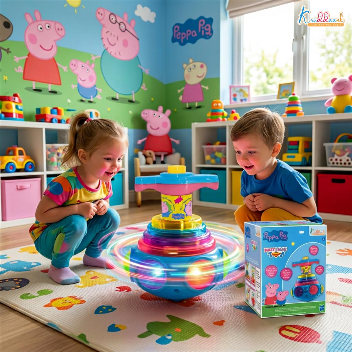 Peppa Pig Dizzy Glow Top - Musical Spinning Top Toy with LED Flashing Lights, 360 Degree Rotation Magic Spinner Lattoo for Kids Boys & Girls, Easy Twist & Play, 3+ Years (Pink)