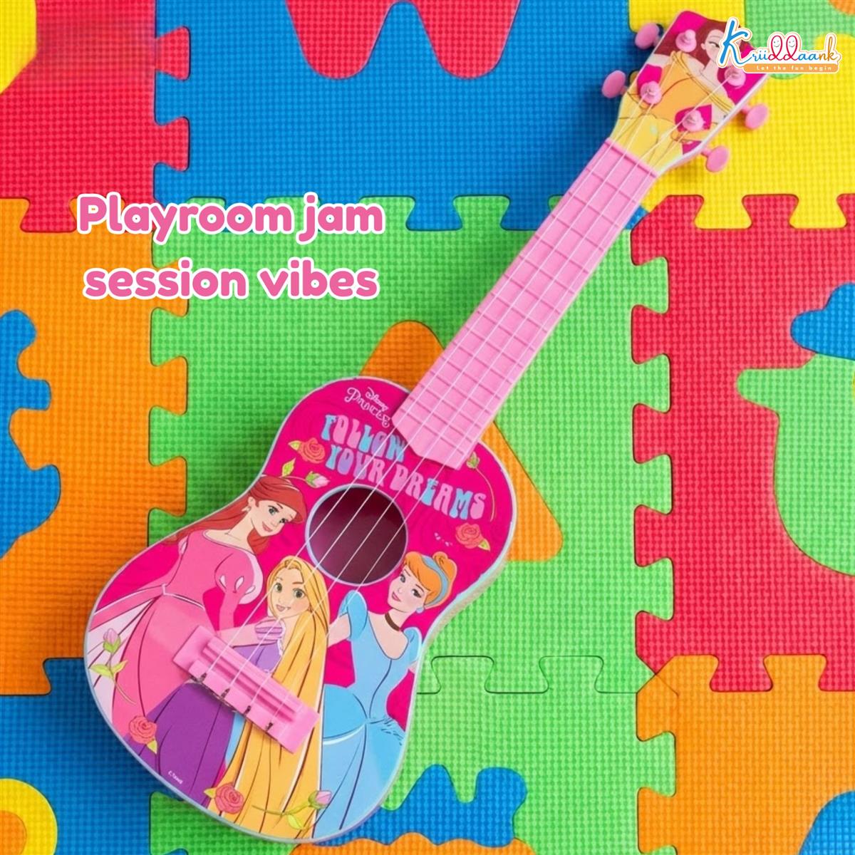 Disney Princess Theme Big Guitar Toy for Girls - 4-String Pink Musical Instrument for Kids Age 3+, Educational & Interactive Play, Perfect Birthday Gift for Little Musicians (57 cm)