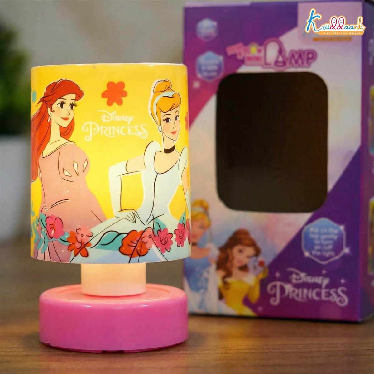 Disney Princess LED Night Light for Kids - Portable Push & Glow Table Lamp for Study, Bedroom & Decoration - Safe, Battery-Operated Desk Light for Girls, 3+ Years (Pink/Multicolour)