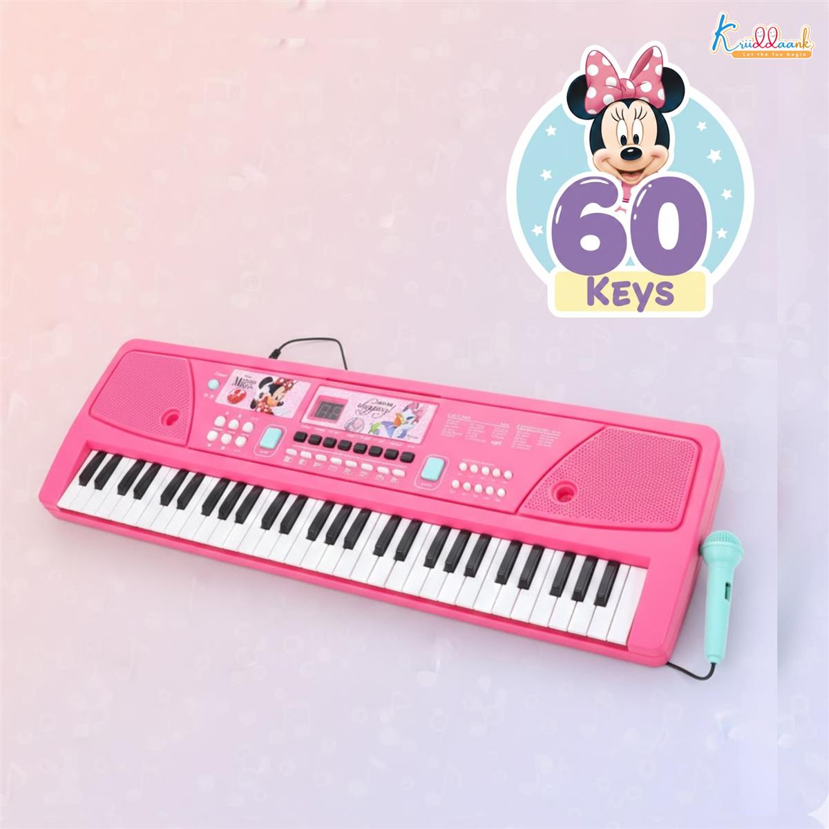 Disney Minnie Mouse 61-Key Keyboard Piano for Kids - Musical Toy with Microphone, Digital Screen, 17 Instrument Sounds, Recording Mode & USB Power - Pink Educational Gift for Toddlers Age 3+