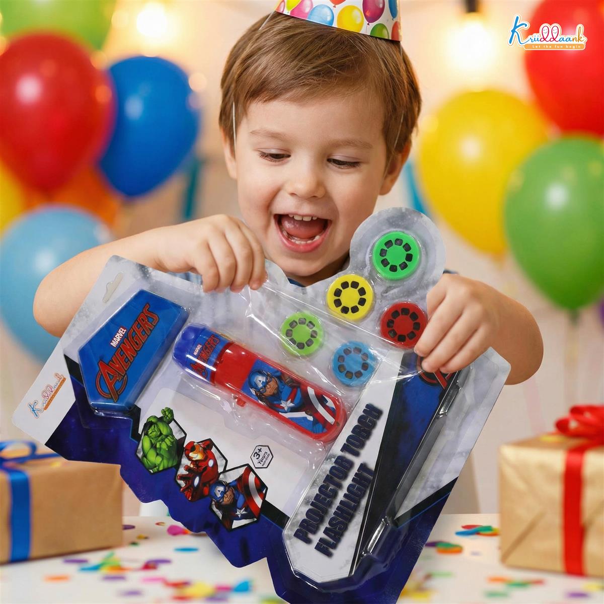 Marvel Avengers Projector Torch - Handheld Battery Operated LED Flashlight for Kids, Includes 3 Character Slides with 24 Patterns, Creative Drawing & Tracing Set with Stencils and Markers, Red
