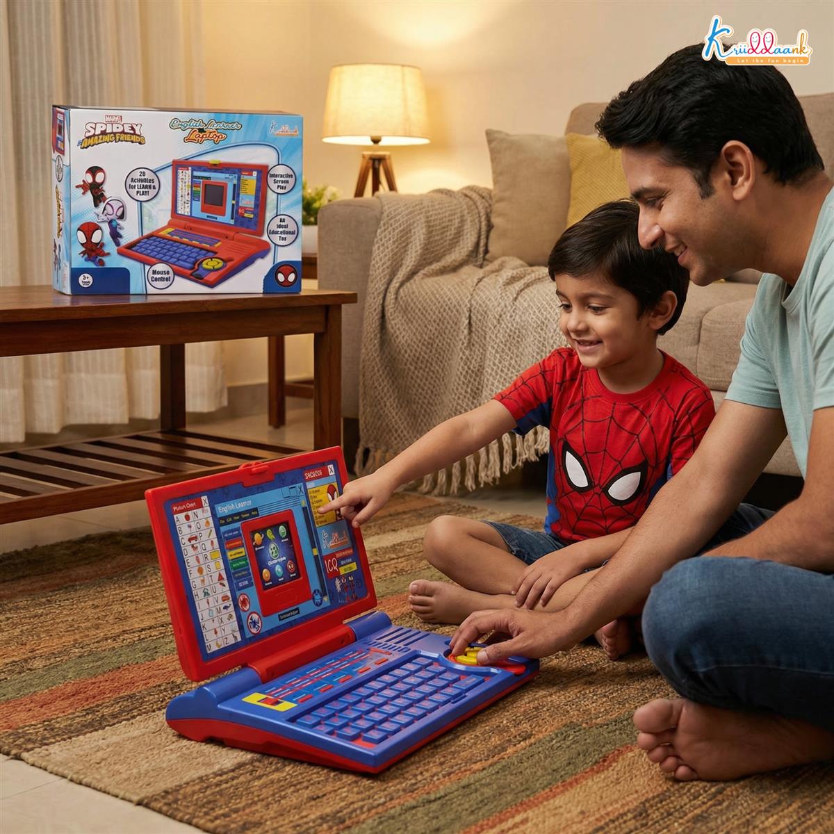 Spiderman Educational Laptop for Kids 3+ Years - Interactive Learning Toy with 20 Activities, Mouse Control, Alphabet & Number Games, Music & Melody - Marvel Superhero Theme, Red & Blue