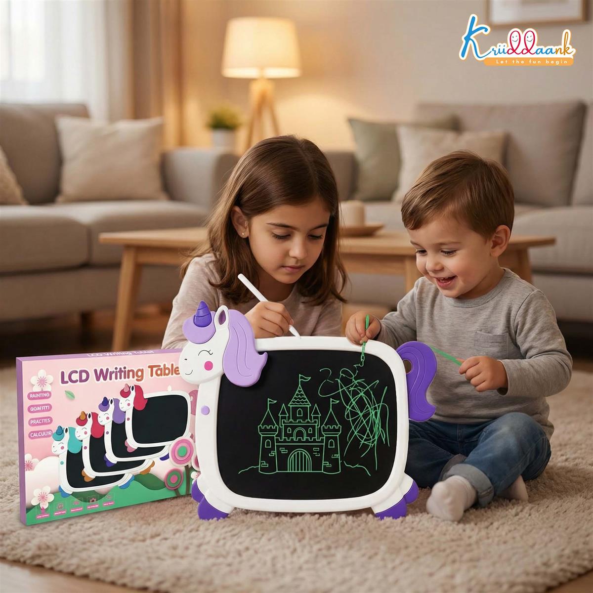 Kriiddaank 8.9" Unicorn LCD Writing Tablet for Kids, Electronic Magic Drawing Pad, Portable Doodle Board & Educational Toy, Birthday Gift for Boys & Girls Ages 3-12, White