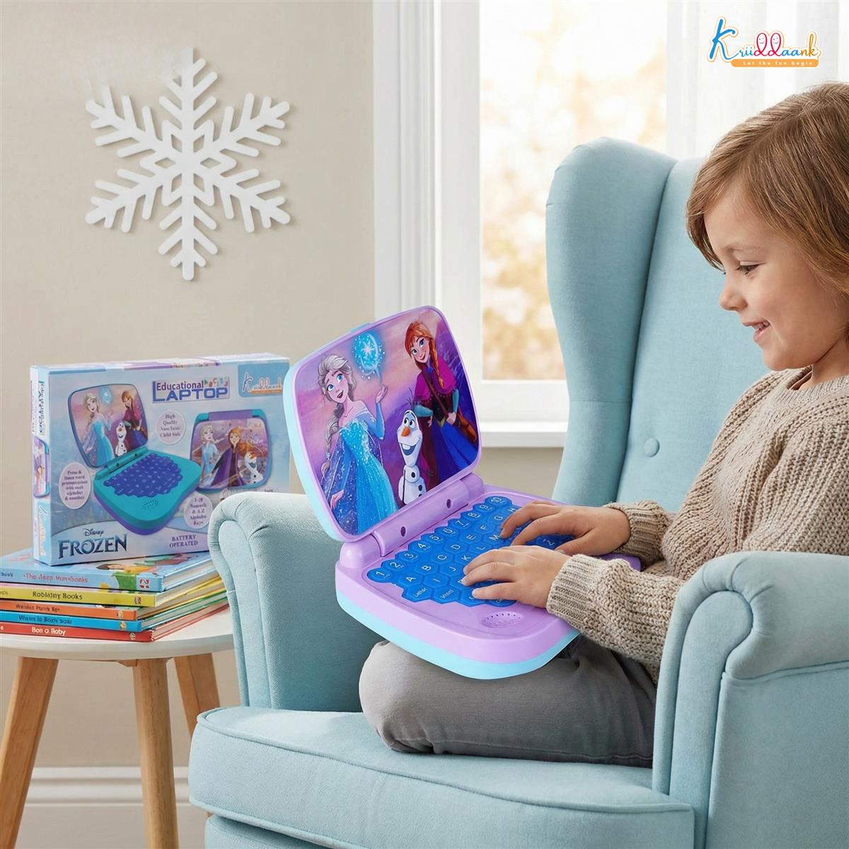 Frozen Theme Educational Laptop for Kids â€“ Screen-Free Learning Toy for Preschoolers, Interactive Alphabet & Number Pronunciation Computer, Safe & Durable Early Education Toy for Ages 3+, Turkish Blue