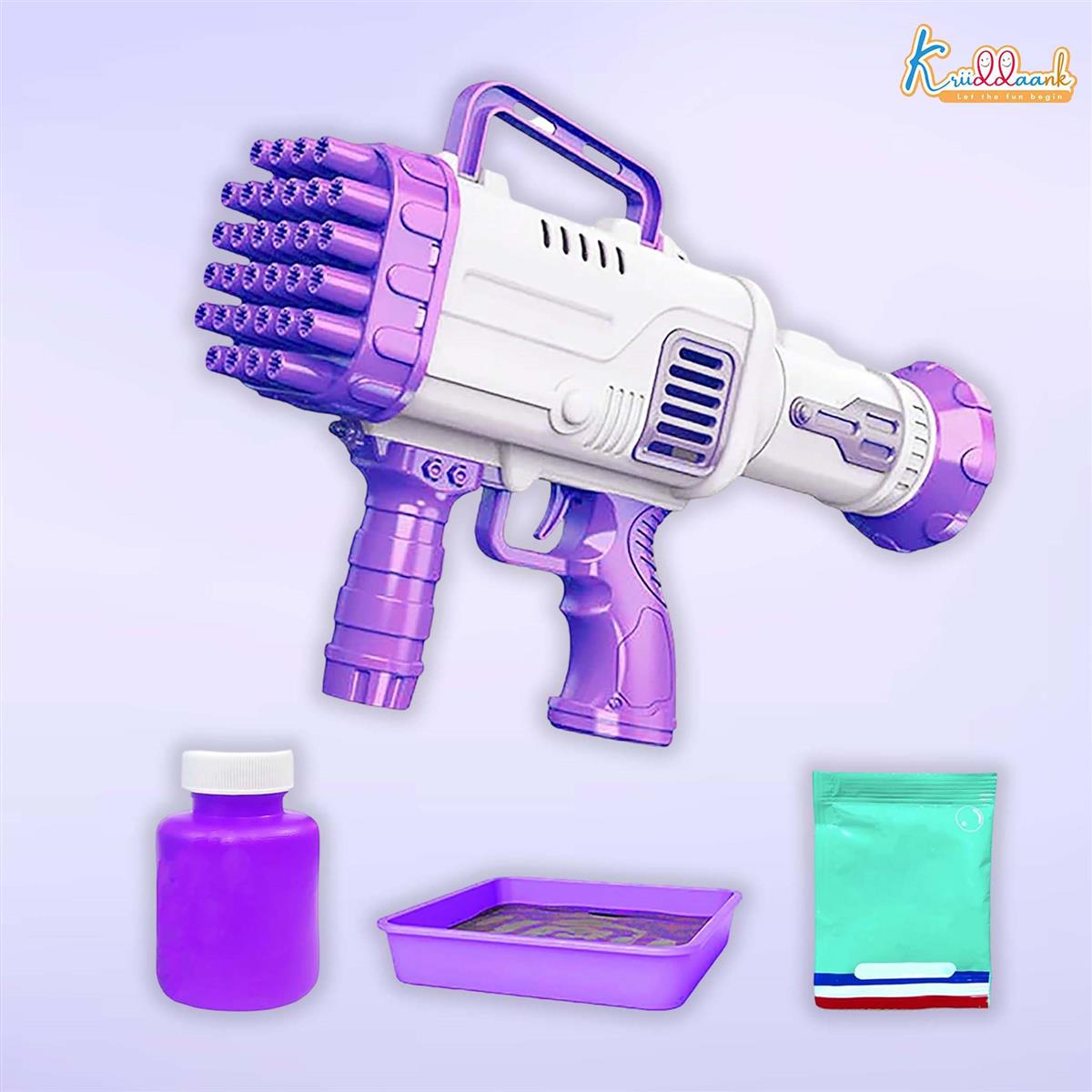 Kriiddank Automatic 36-Hole Bubble Gun Blaster for Kids | Musical Battery Operated Bubble Blower Machine with Solution & Tray | Fun Outdoor Summer Toy & Birthday Gift for Boys & Girls 3+ Years