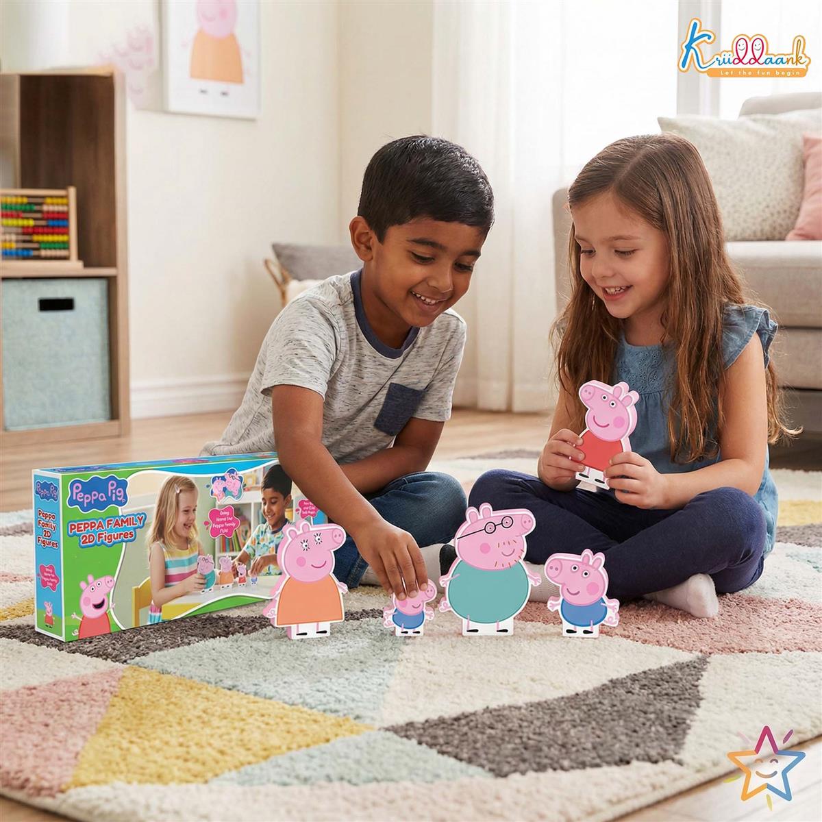 Kriiddaank Peppa Pig 2D Family Figure Fun Pack | Includes Peppa, George, Mummy & Daddy Pig | Non-Toxic Preschool Character Toy Set for Kids Ages 3+ | Ideal Birthday & Return Gift for Toddlers