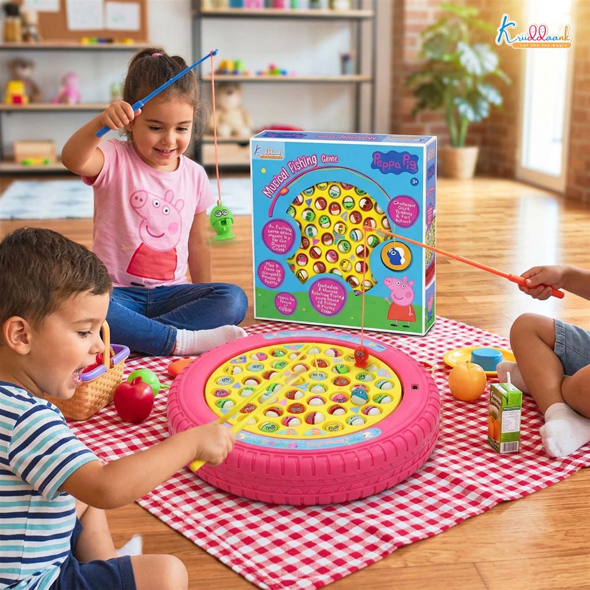 Hasbro Peppa Pig Musical Fishing Board Game - Rotating Pond with 45 Fishes & 4 Poles - Educational Pink Magnetic Toy for Kids 3+ Years - Interactive Fast-Action Game for 1-4 Players