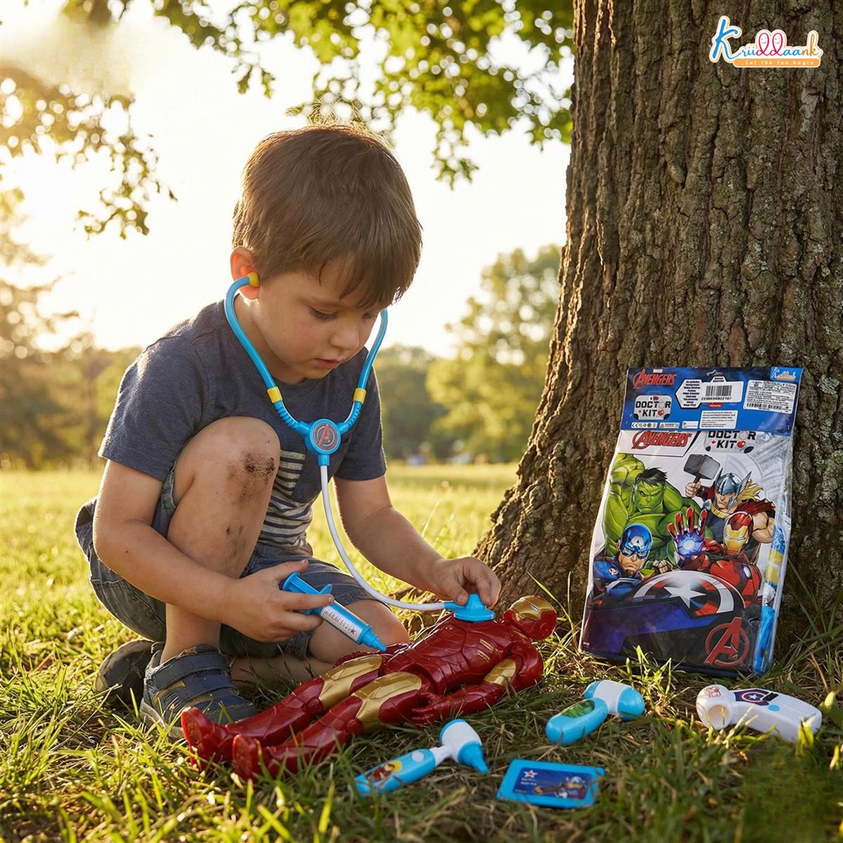 Marvel Avengers Doctor Kit with Polybag - 8 Piece Pretend Play Medical Set for Kids 3+ with Lights & Sounds, Interactive Stethoscope Superhero Toys, Fun Educational Roleplay Gift