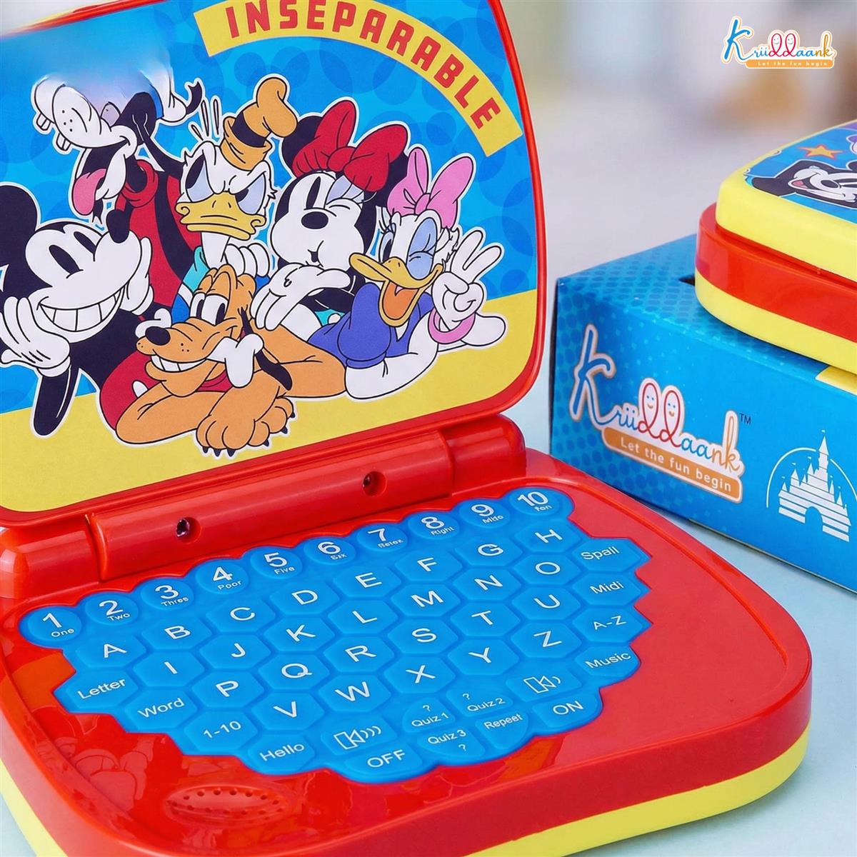 Disney Mickey Mouse Educational Laptop Toy for Kids - Interactive Alphabet & Number Learning Tool, Music & Sounds, Screen-Free Tech Toy for Boys & Girls Ages 3+, Safe & Portable Learning Aid