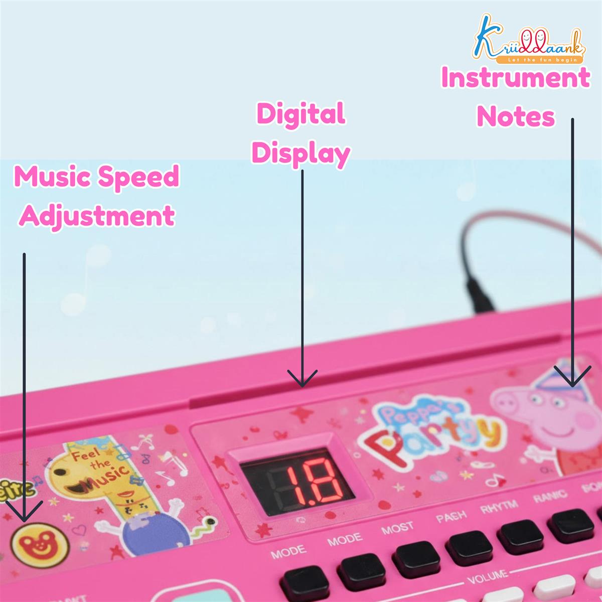 Hasbro Peppa Pig 37-Key Musical Keyboard with Microphone, 16 Instrument Sounds & 10 Rhythms - Educational Piano Toy for Toddlers & Kids, USB/Battery Powered, Pink - Ideal Birthday Gift for Ages 3+