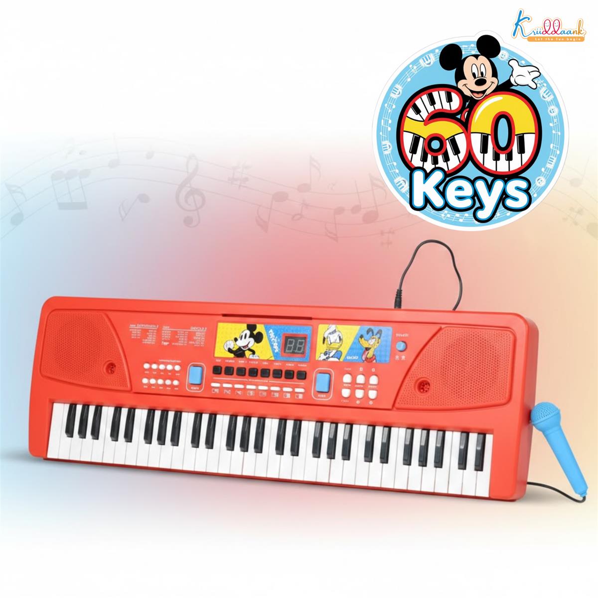 Mickey Keyboard Piano for Kids - 60 Keys Digital Piano with Microphone & USB Power - 61 Scale Organ Keys, 17 Instrument Sounds, 10 Rhythms, 6 Demo Tunes - Educational Musical Toy for Toddlers 3+