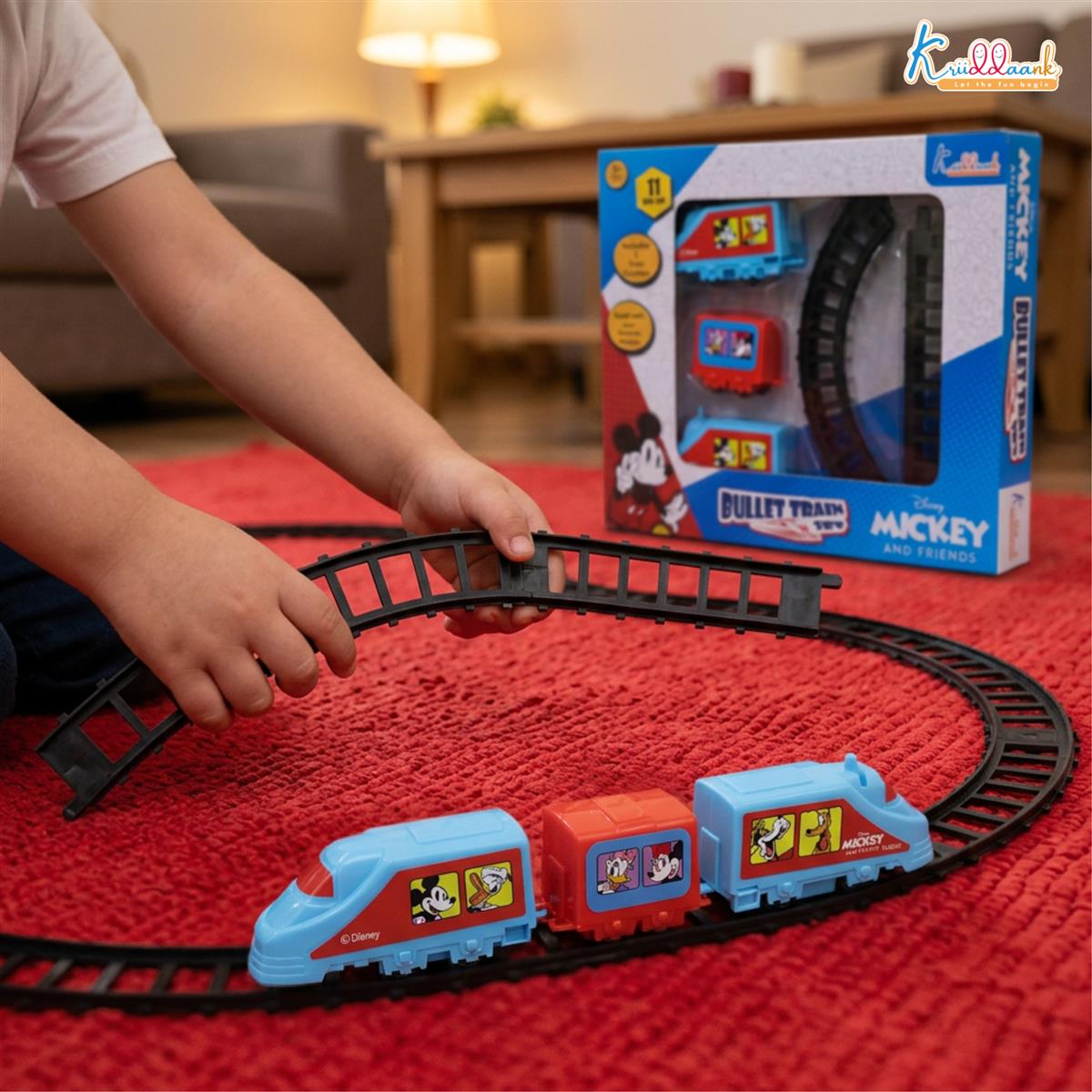 Kriiddaank Mickey Mouse Theme Train Set (11-Piece) - Battery Operated Classic Disney Train with Sound Effects for Kids 3+ - Educational Track Set Toy for Boys and Girls, Easy Assembly