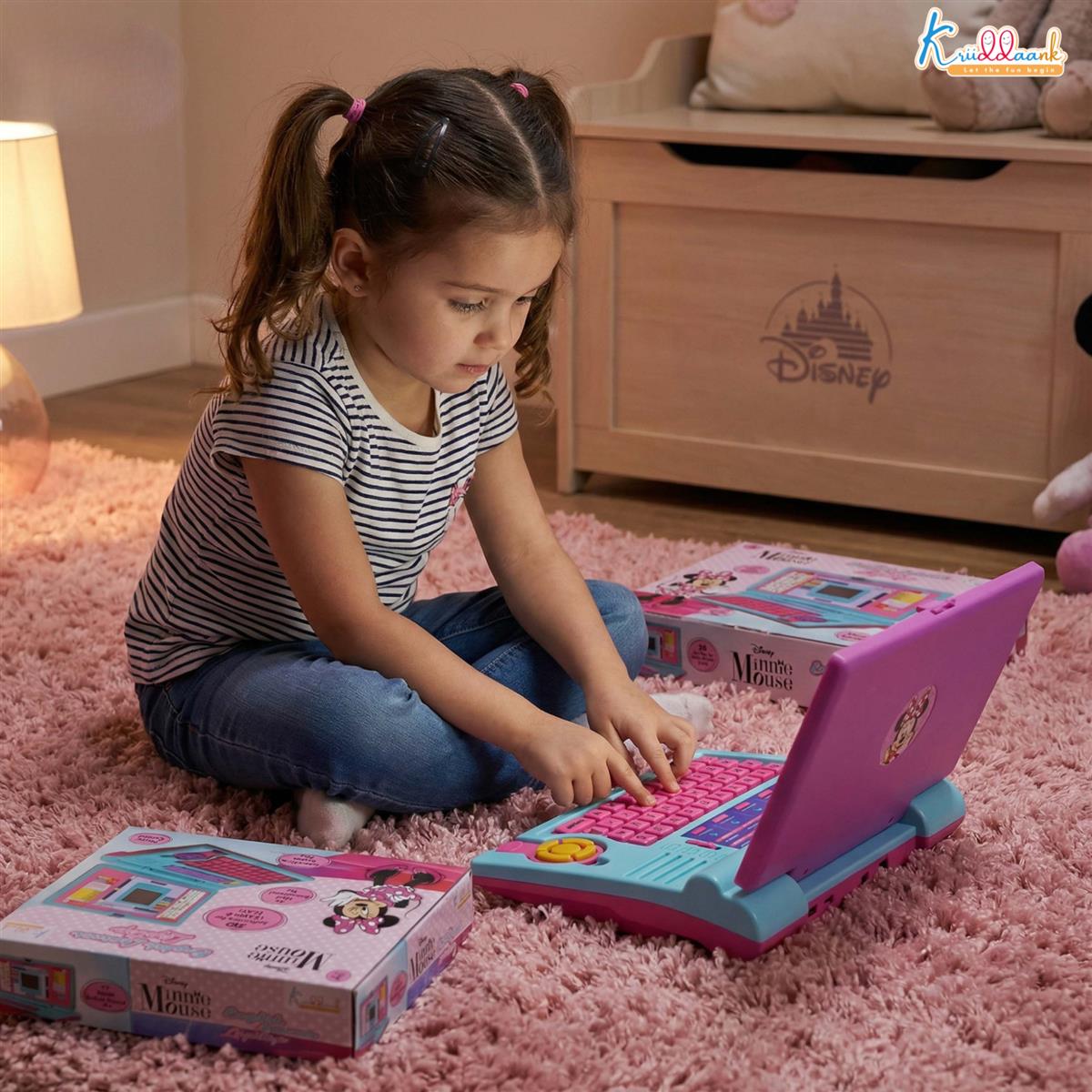 Krriiddaank Minnie Theme Educational Laptop for Kids - 20 Learning Activities for 3+ Years Girls, Interactive Toy for Alphabet, Numbers, Math, Music & Logic - Pink (ISI Certified)