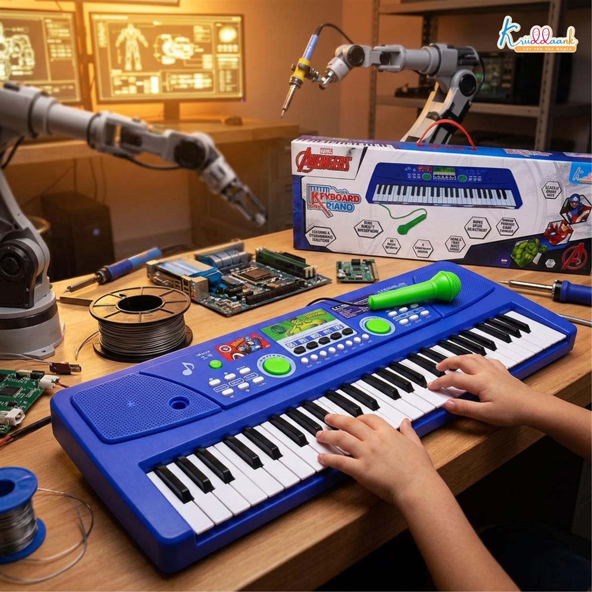 Marvel Avengers Keyboard Piano for Kids - 50 Keys Electronic Musical Instrument with 16 Rhythms, 8 Instrument Sounds, High-Quality Microphone, Dual Power (Battery/USB) - Educational Toy for Ages 3+