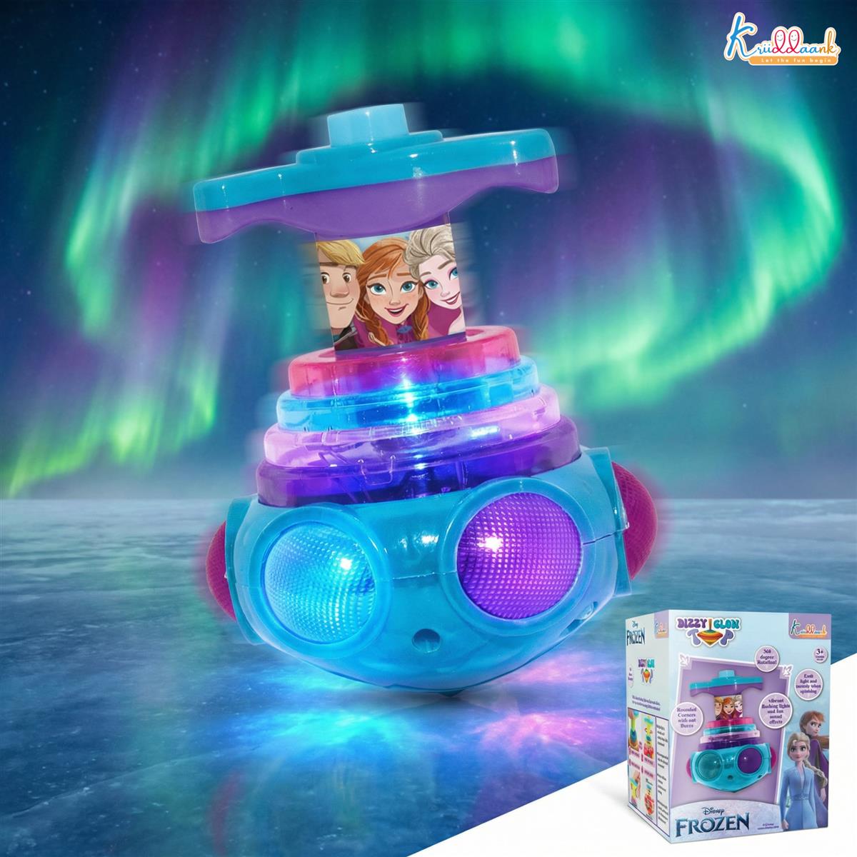 Frozen Dizzy Glow Top - LED Light & Music Spinning Top Toy for Kids, Magic Musical Spinner with 360Â° Rotation, Turkish Blue Frozen Character Toy for Boys & Girls Age 3+, Battery Operated