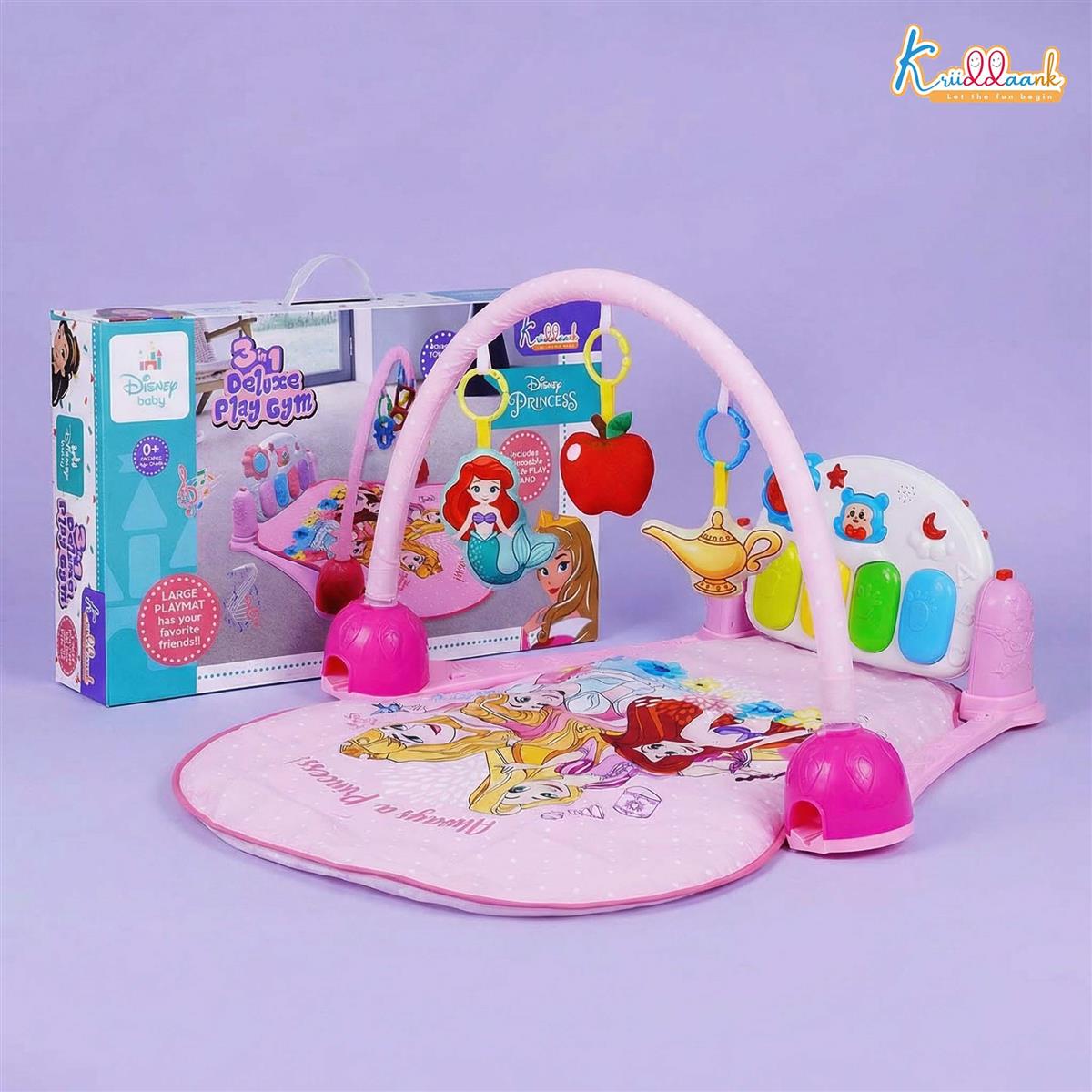 Disney Princess Theme Musical Baby Gym with Piano Keyboard, Lights & Hanging Rattles - Activity Play Mat for Infants & Toddlers (0-3 Years) - Pink