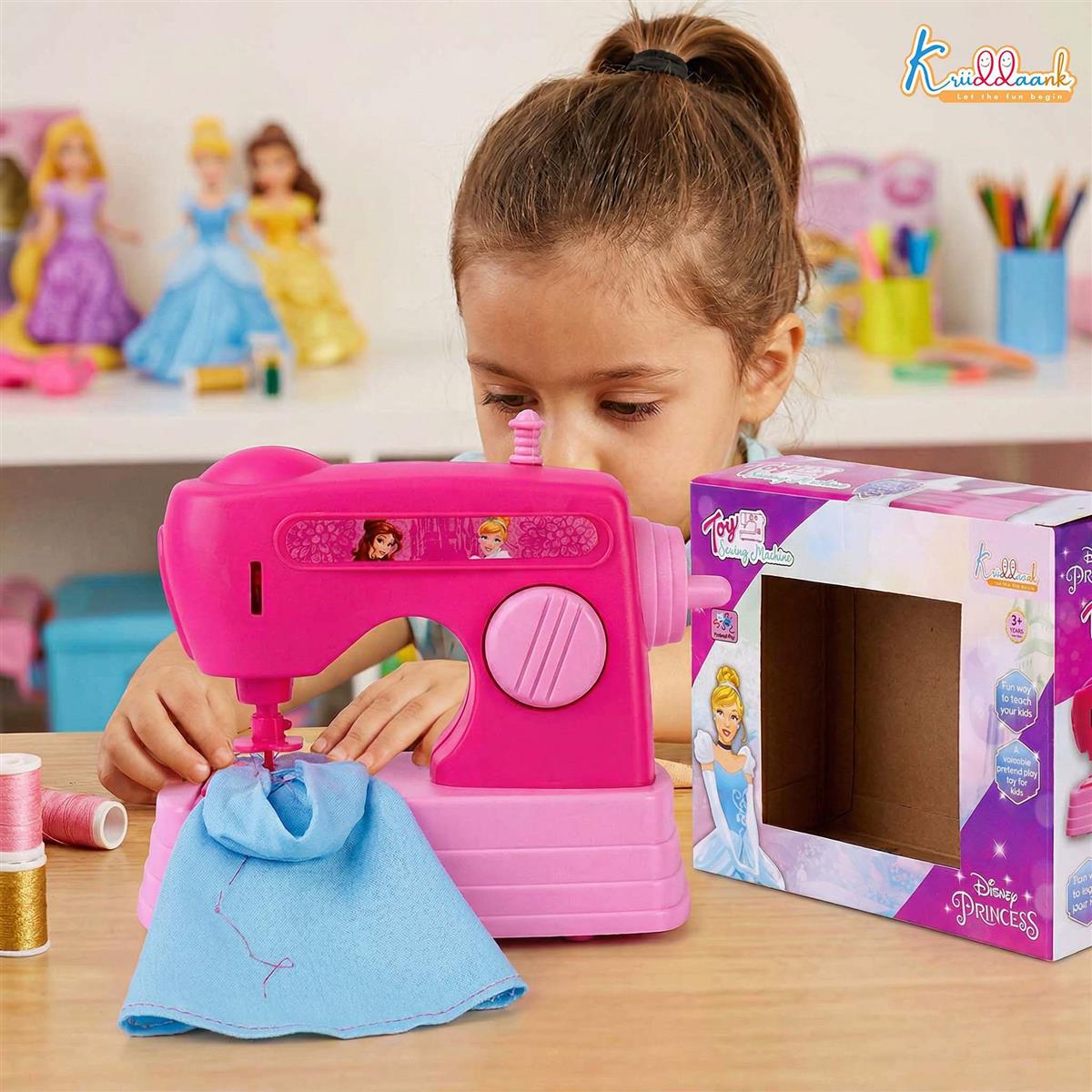 Kriiddaank Disney Princess Theme Sewing Machine Toy for Kids, Battery Operated Educational Pretend Play Household Toy with Interactive Buttons, Pink, Age 3+ Years
