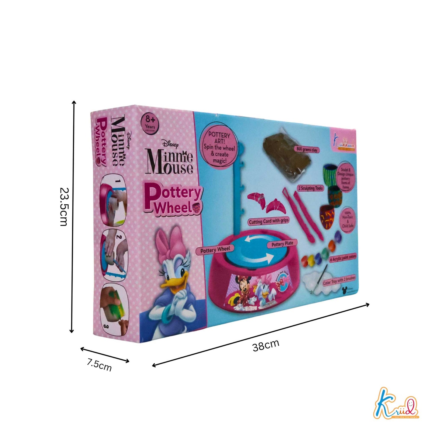 Kriiddaank  Pottery Wheel Minnie 8Y+Creative arts and crafts pottery kitHands-on clay modeling wheel for young artistsArts and crafts clay modeling kit for childrenPottery set for beginners with easy-to-use toolsAir-dry clay pottery set for kids