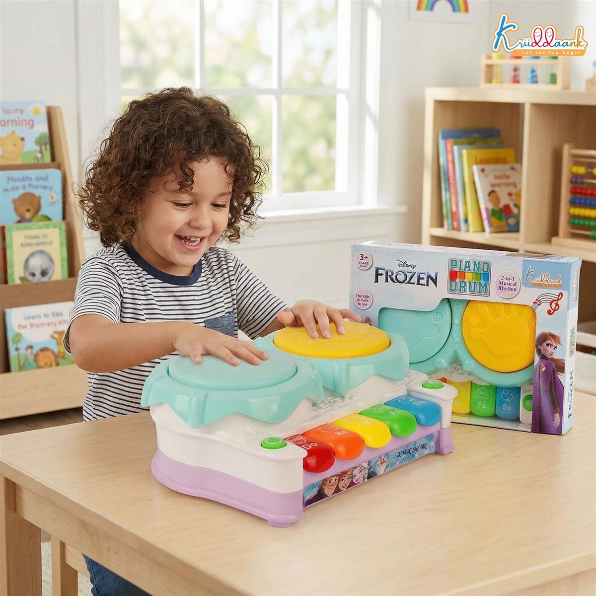 Frozen Theme Piano Drum - Elsa & Anna 2-in-1 Electronic Music Kit for Kids | Interactive Musical Toy with 3D Lights & Sound | Educational Gift for Boys & Girls Ages 3+
