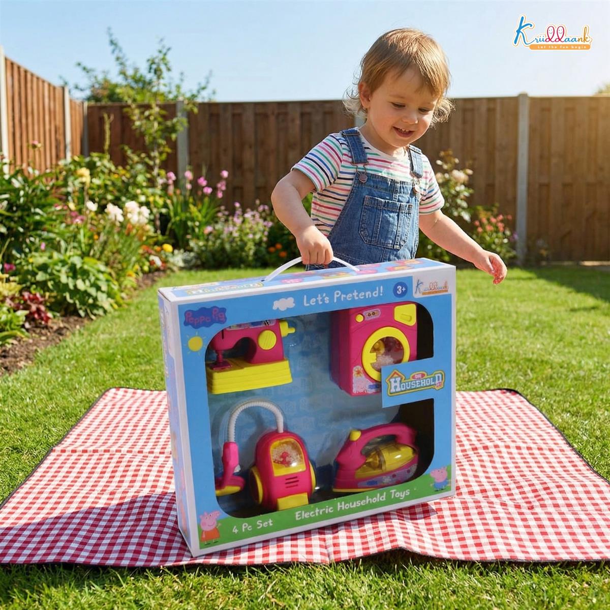 Hasbro Peppa Pig Theme Household 4-Piece Role Play Set - Toy Washing Machine, Vacuum Cleaner, Iron & Hair Dryer with Lights - Educational Pretend Play Gift for Kids Ages 3+