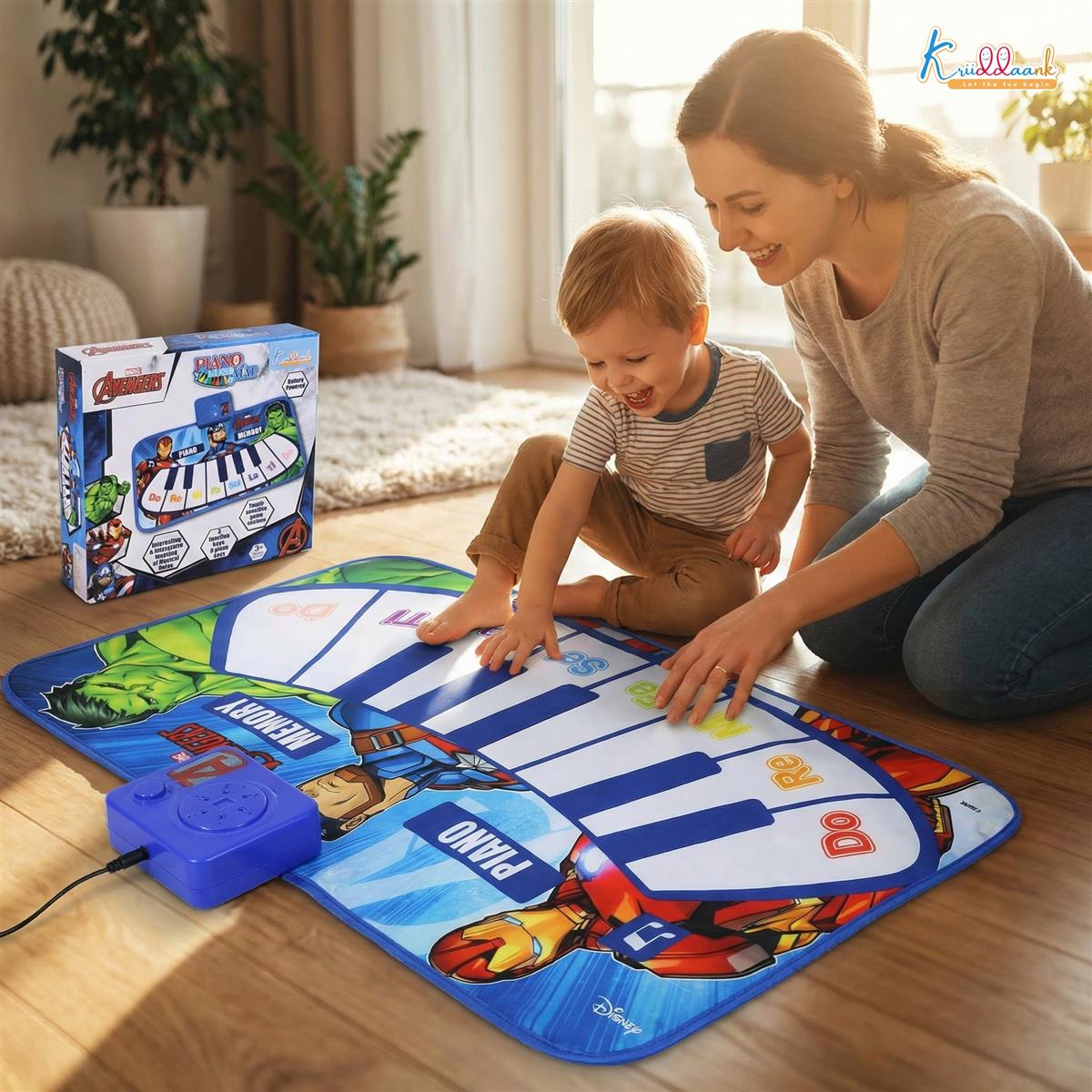 Marvel Avengers Theme Piano Mat - Touch Sensitive Electronic Keyboard Music Play Mat for Kids | 8 Piano Keys & 3 Function Keys | Educational Dance & Play Musical Toy for Boys & Girls 3+ Years