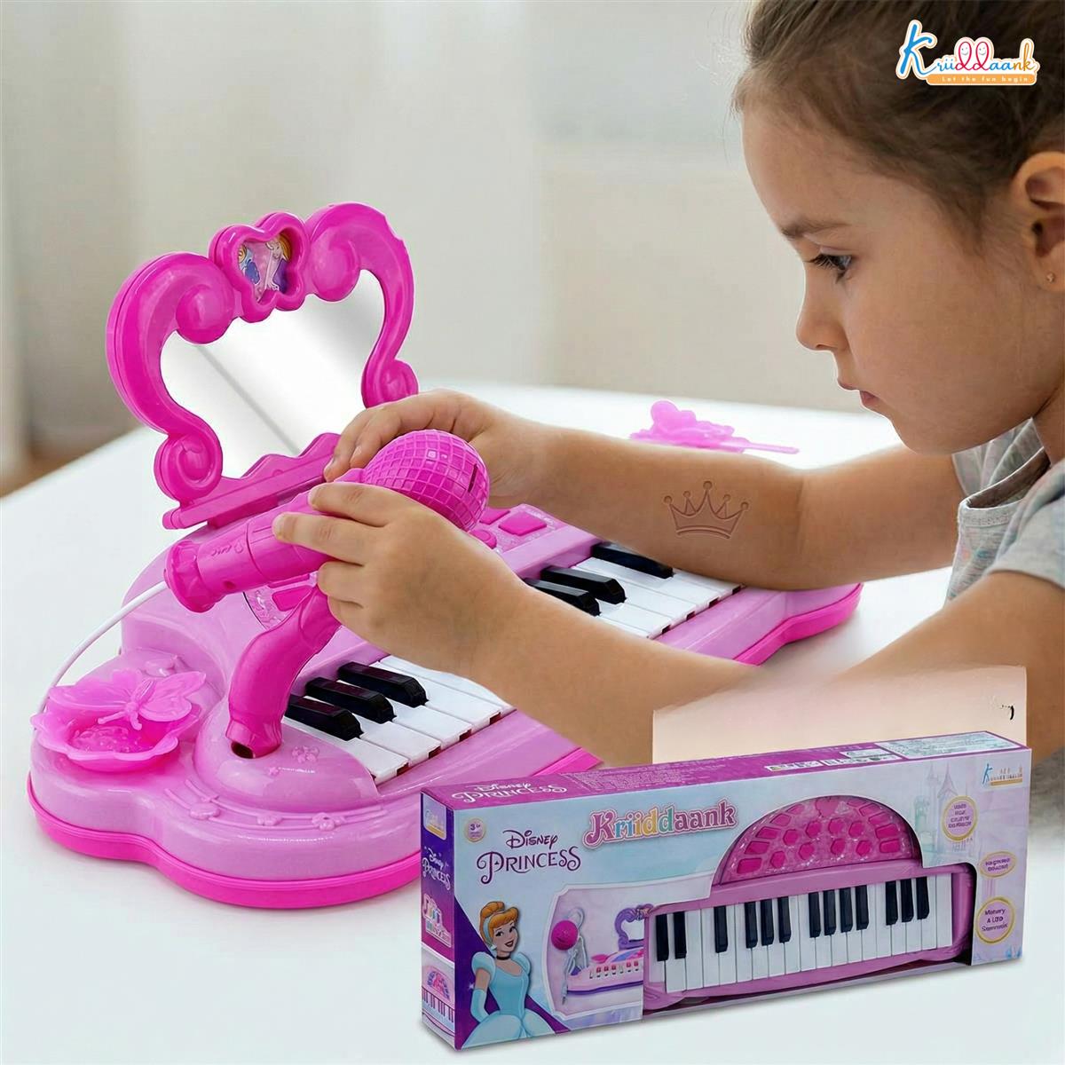Disney Princess Musician Music Set - Kids Piano with Karaoke Microphone & Sound Effects, Educational Musical Toy for Girls Age 3+, Portable Electronic Keyboard with USB/Battery Power (Pink)