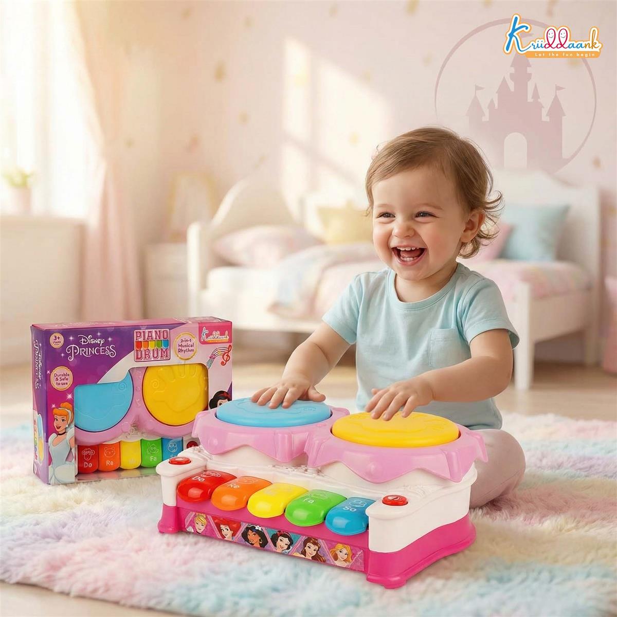 Disney Princess Piano Drum Playset - Interactive Electronic Musical Toy with 3D Lights & Sound for Kids 3+ Years Old - Fun Educational Rhythm Instrument, Perfect Birthday Gift for Toddlers & Girls