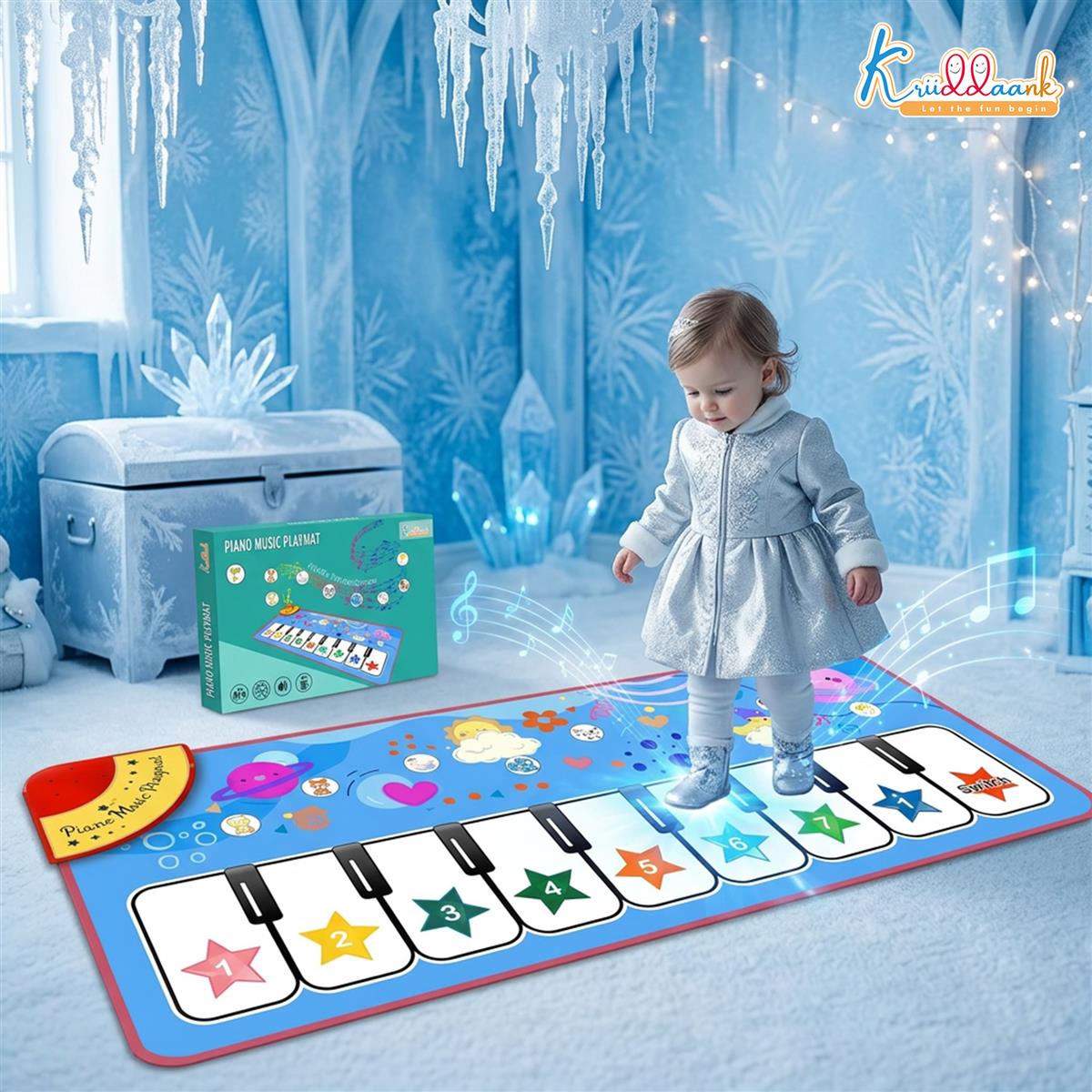 Kriiddaank Piano Music Play Mat for Kids - Interactive Musical Learning & Sensory Development Floor Mat Toy - 8 Piano Keys & 3 Function Keys - Battery Operated Educational Gift for Boys & Girls 3+
