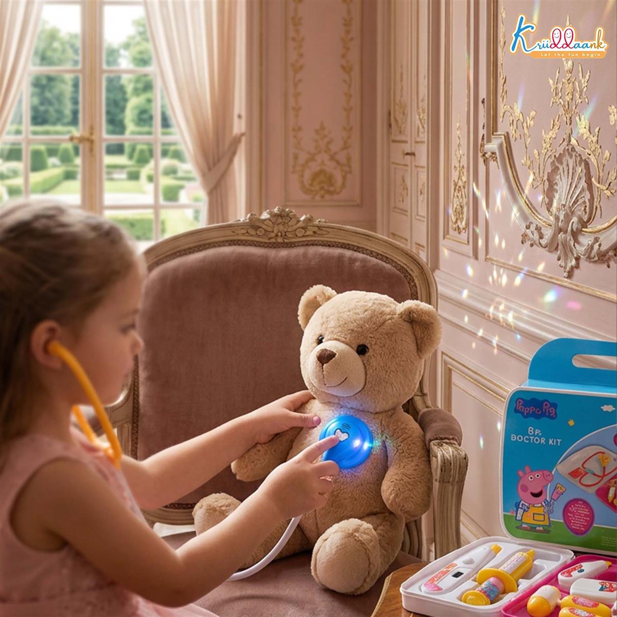 Barbie 8 Pieces Doctor Set for Girls 3Y+, Pink Pretend Play Medical Kit with Light and Sound Stethoscope, 100% Non-Toxic & Gift-Friendly Educational Toy for Kids