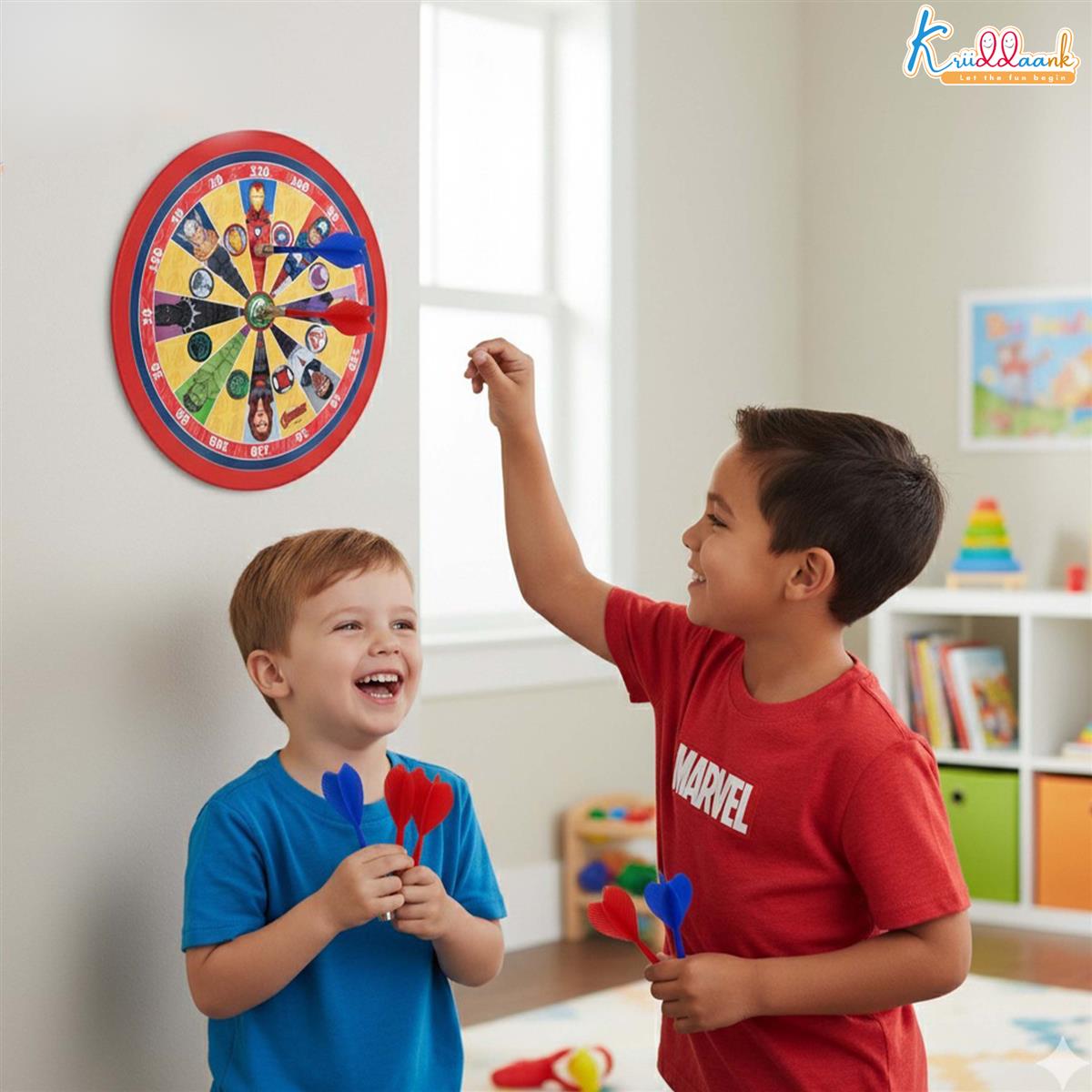 Kriiddaank Avengers 2-in-1 Double Fun Dartboard & Ludo Game for Kids - Safe Magnetic Indoor Wall Target Shooting Game, Marvel Themed Superhero Toys for Boys & Girls Age 3+, Durable MDF Board