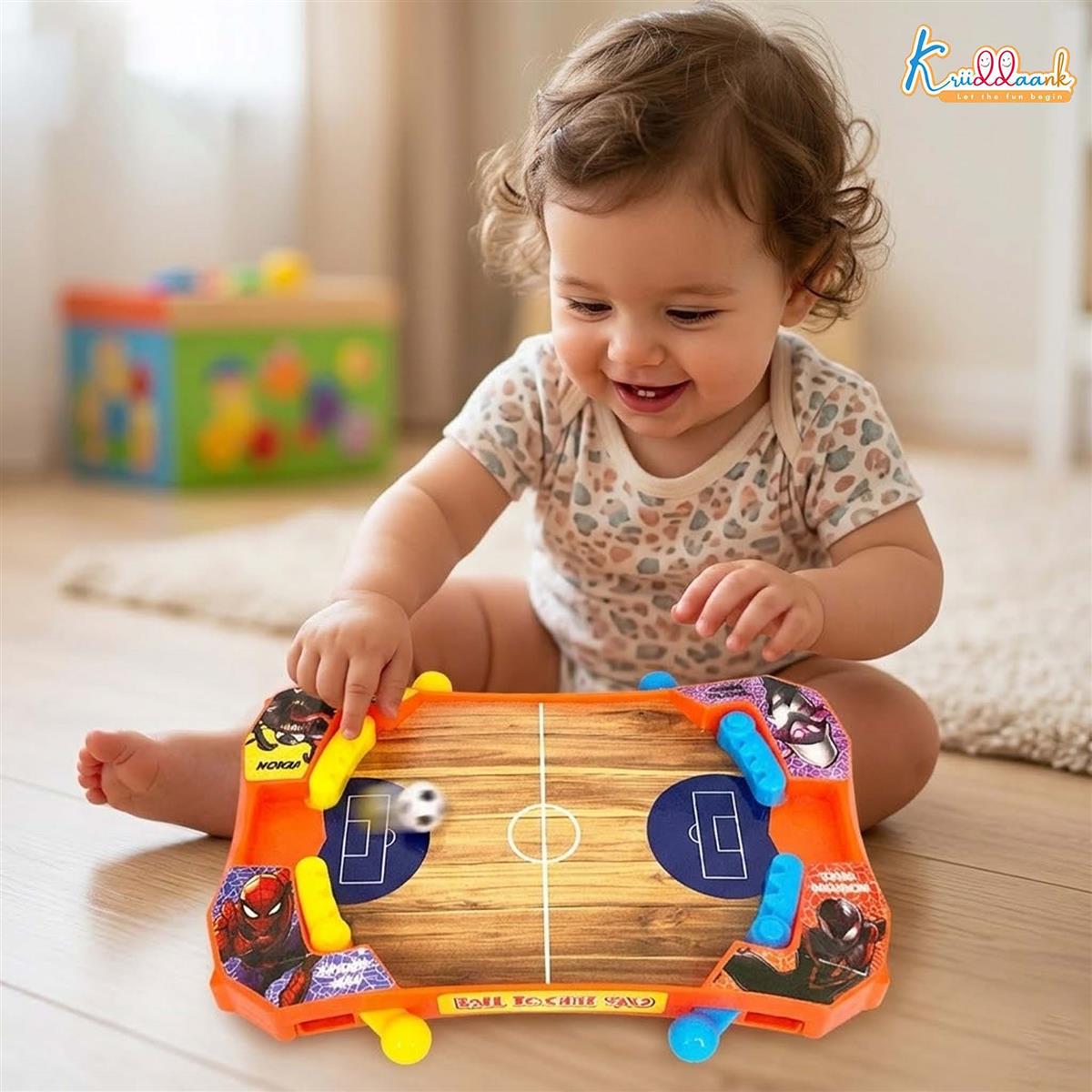 Kriiddaank Spiderman Finger Slam Shot Tabletop Mini Basketball & Soccer Pinball Game for Kids, 3+ Years - Skill-Based Finger Flick Sports Set, Portable Indoor Fun Toy - Multicolor