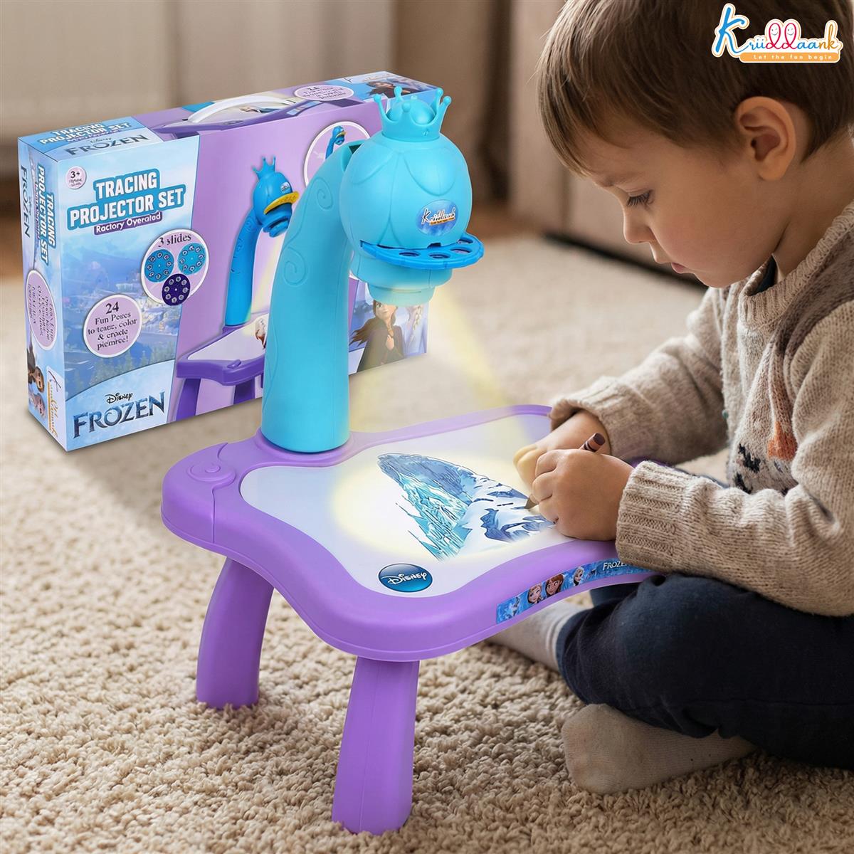 Kriiddaank Frozen Tracing Projector for Kids - Complete Art Drawing Projector Set with 24 Patterns, 3 Slides, Markers & Stencils - Creative Learning Toy for Boys & Girls 3+ Years, Turkish Blue
