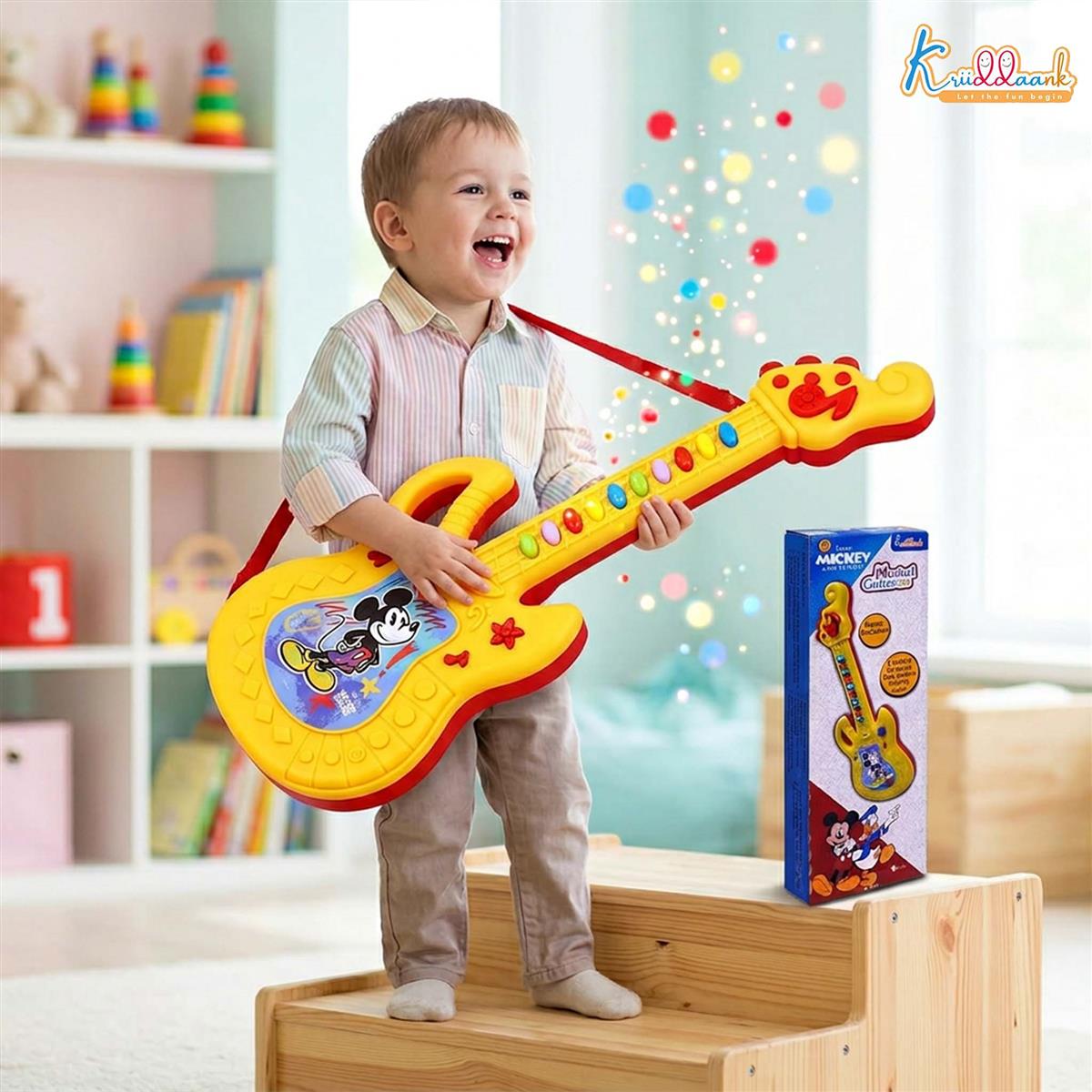 Disney Mickey Mouse Theme Musical Guitar for Toddlers & Kids | Battery Operated Sing-Along Educational Toy | Interactive Music & Sounds for Juniors (3+ Years) - Red
