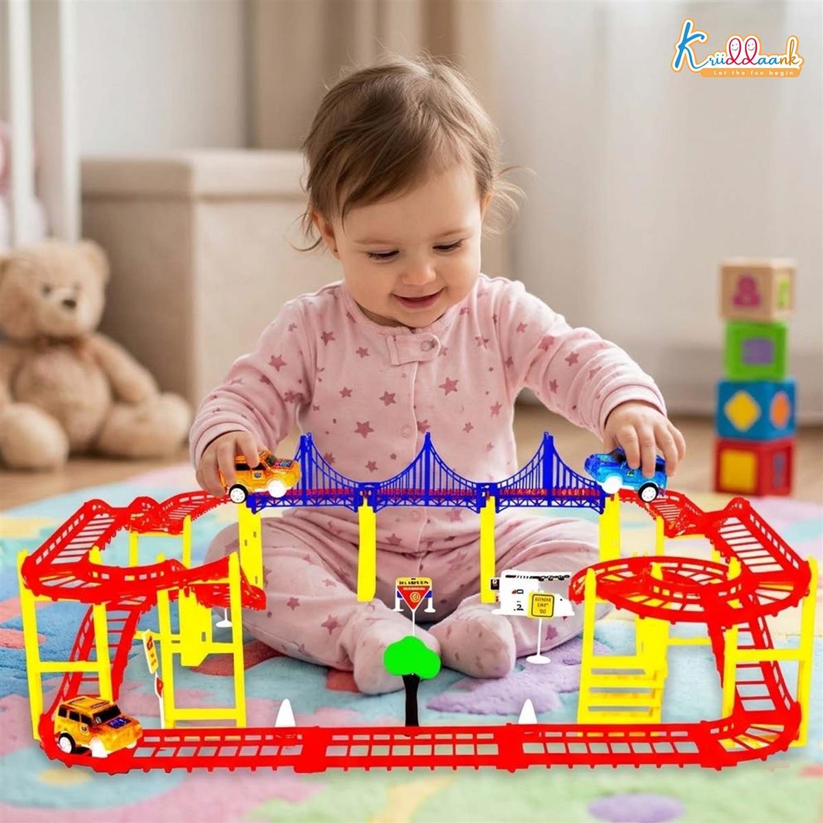 Avenger Theme Car Track Playset with Diecast Metal Car - 41 Piece Portable Racing Track Set for Kids Age 3+ - Customizable DIY Marvel Inspired Super Hero Race Track Toy - Battery Operated Action