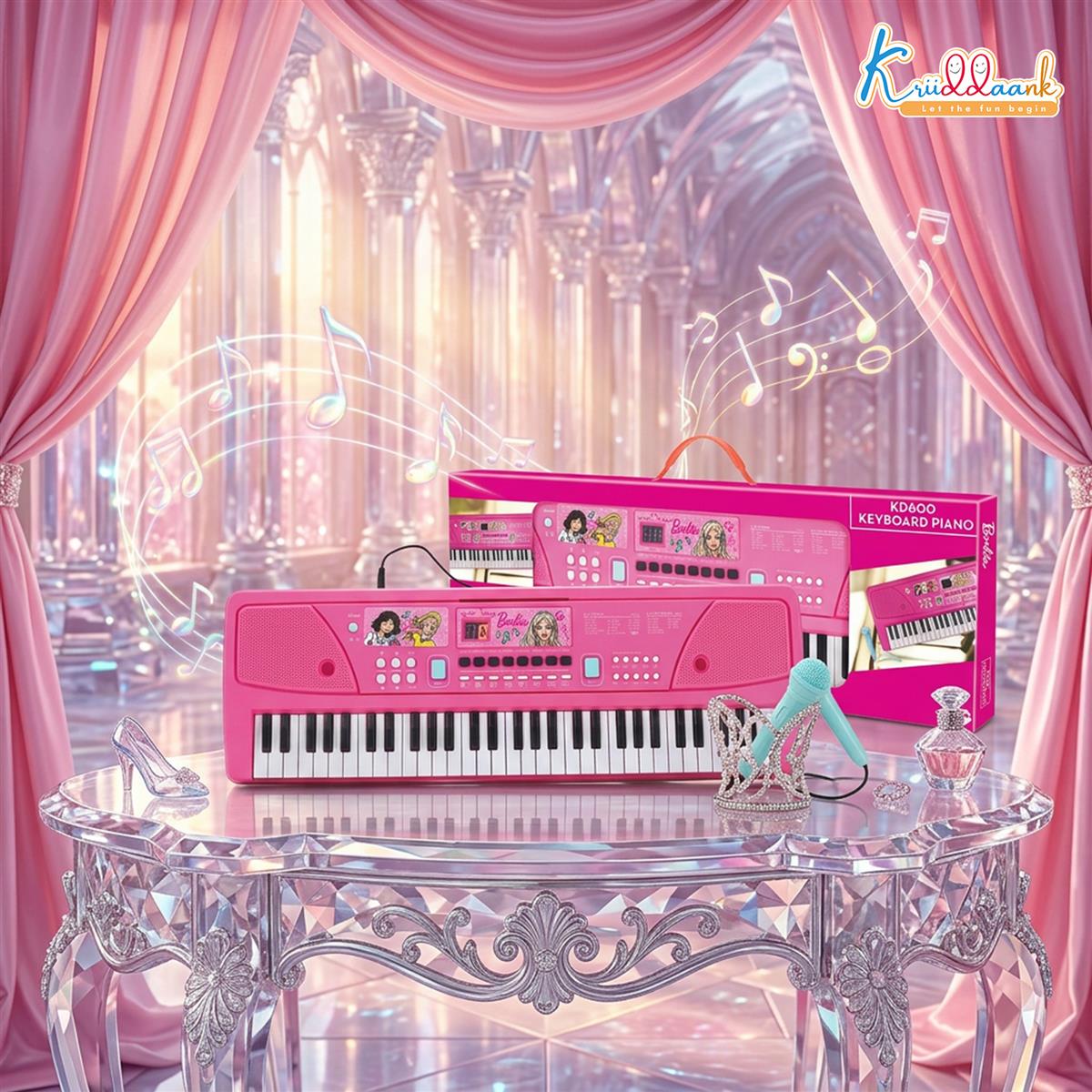 Barbie Kids Keyboard Piano - 61 Key Digital Electronic Organ for Girls with Microphone, 16 Instrument Sounds, 10 Rhythms, Dual Power (USB/Battery), Musical Educational Toy for Ages 3+ (Pink)
