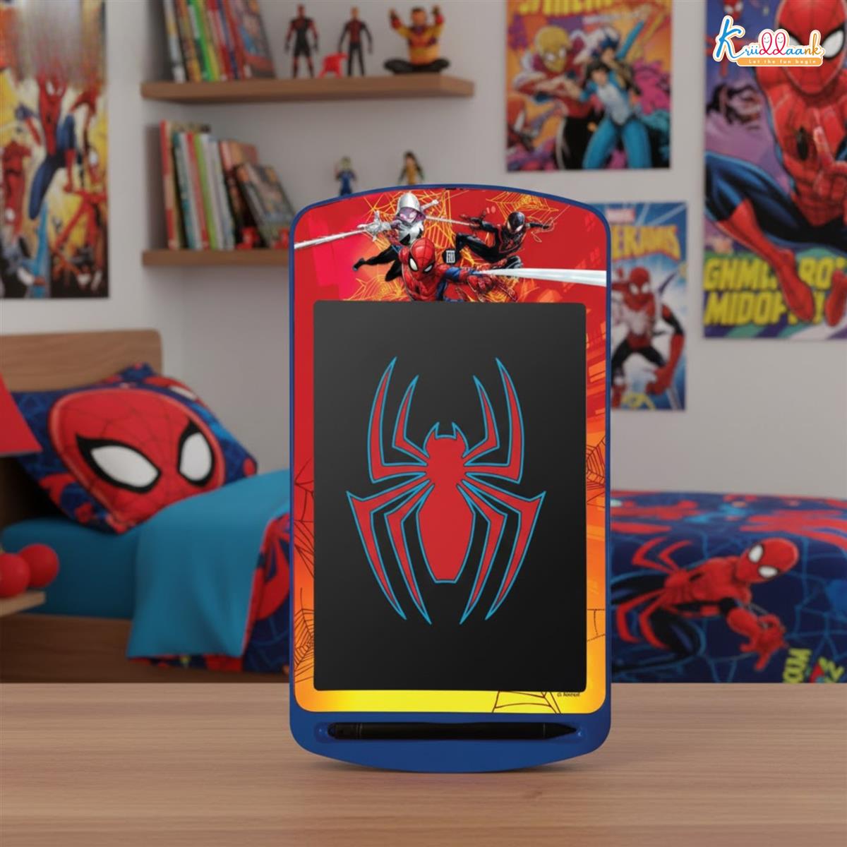Kriiddaank 10.5 Inch Spiderman LCD Writing Tablet, Electronic Drawing Pad & Travel Slate for Kids, Rewritable Doodle Board, Birthday Gift for Boys Aged 3-9 Years, Blue Spiderman Theme