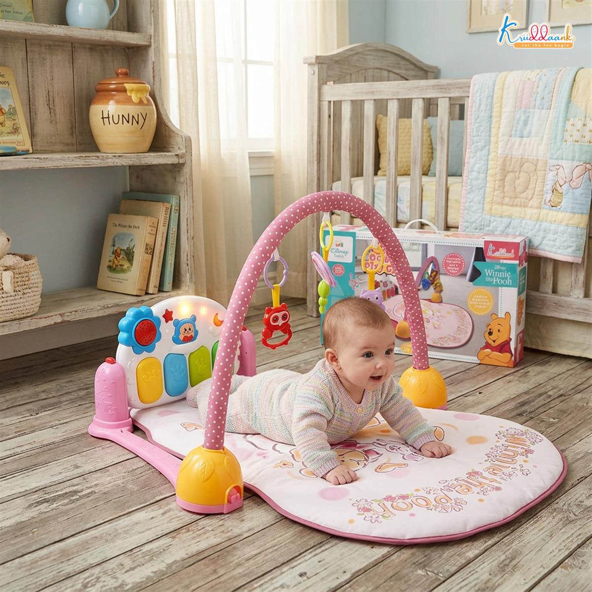 Winnie The Pooh Baby Gym - Activity Musical Mat with Kick & Play Piano, Ultra-Comfort Cushioned Playmat, Rattle & Teether Toys for Infants & Toddlers, Light & Sound Educational Toy