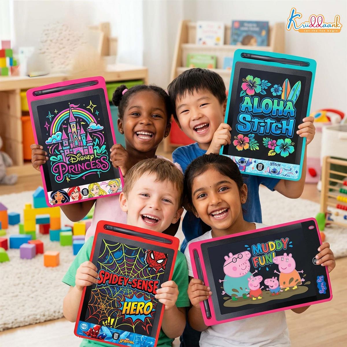 KRIIDDAANK Pack of 4 LCD Writing Tablet 8.5 Inch Colorful Doodle Board for Kids, Educational Electronic Drawing Pad, Reusable Learning Toy & Travel Essentials for Boys & Girls (Multicolor)