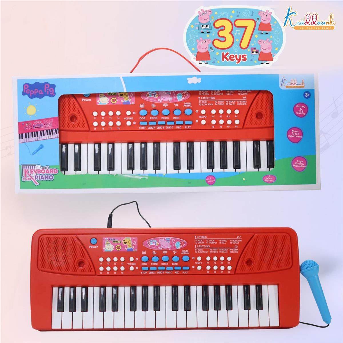Peppa Pig Theme Musical Keyboard Piano for Toddlers with Microphone & USB - Educational Learning Toy for Kids 3+ Years - 8 Rhythms, 8 Instrument Sounds, Non-Toxic & Child Safe (Pink)