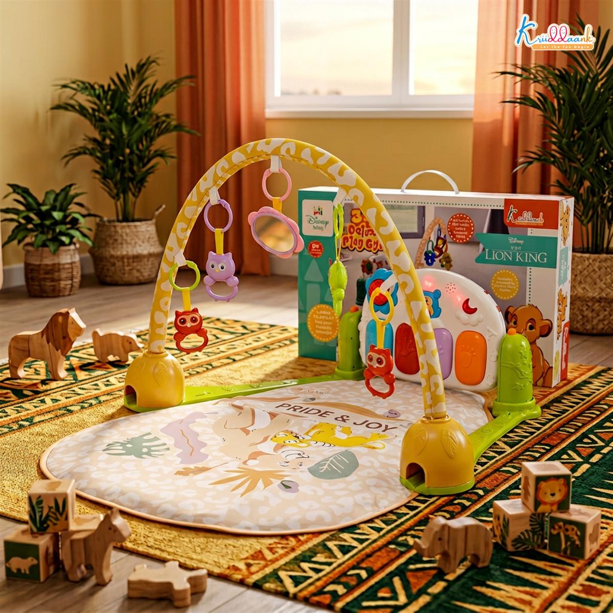 Lion King Theme Musical Baby Gym with Hanging Toys for Infants | Activity Play Mat with Piano Keyboard, Lights, Music & Rattles | 0-3 Years | Developmental Tummy Time Gym for Boys & Girls