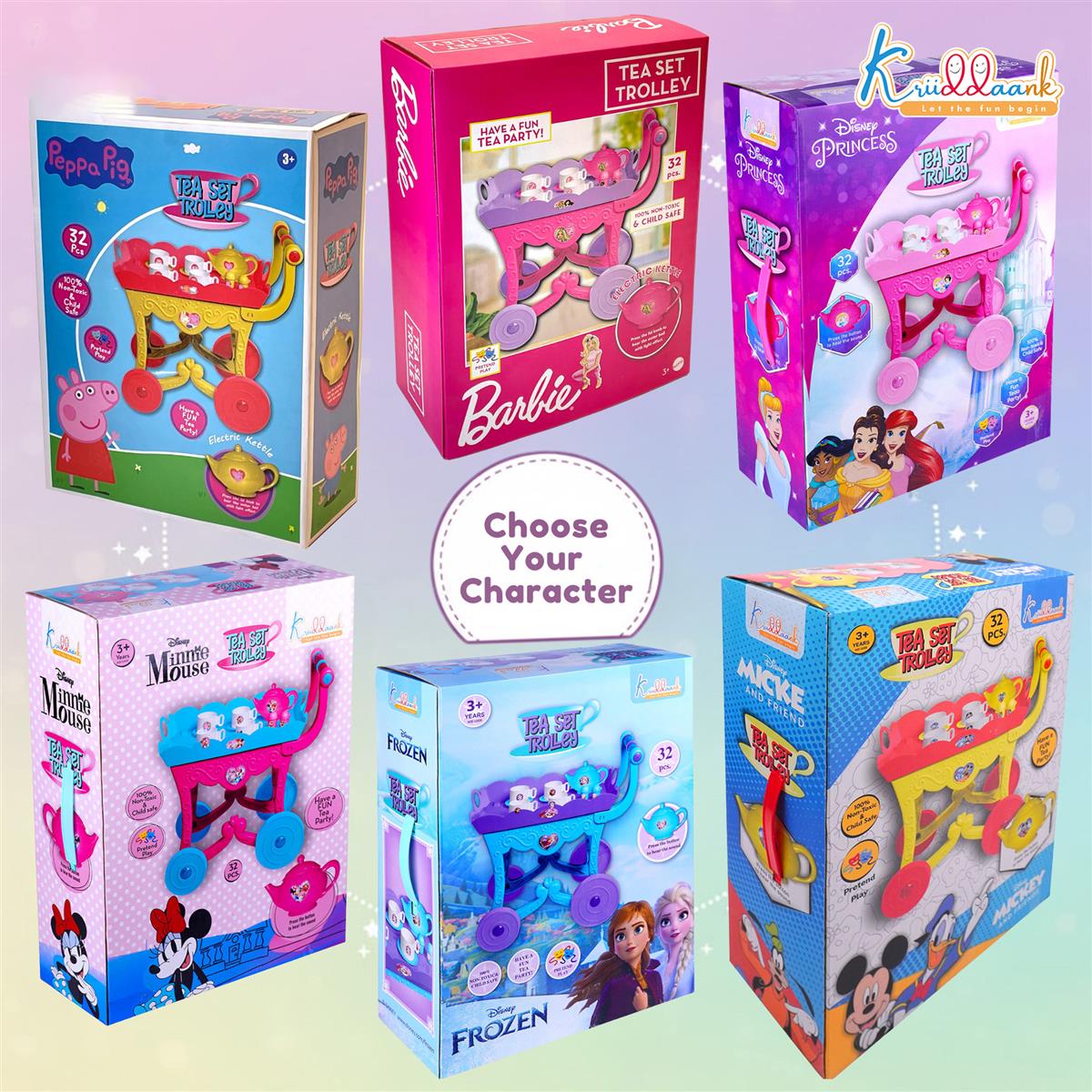 Hasbro Peppa Pig Tea Trolley Set - 32 Pcs Pretend Play Kitchen Toy with Electronic Kettle, Lights & Sound - Interactive Pink Tea Cart, Educational Gift for Kids & Toddlers Age 3+
